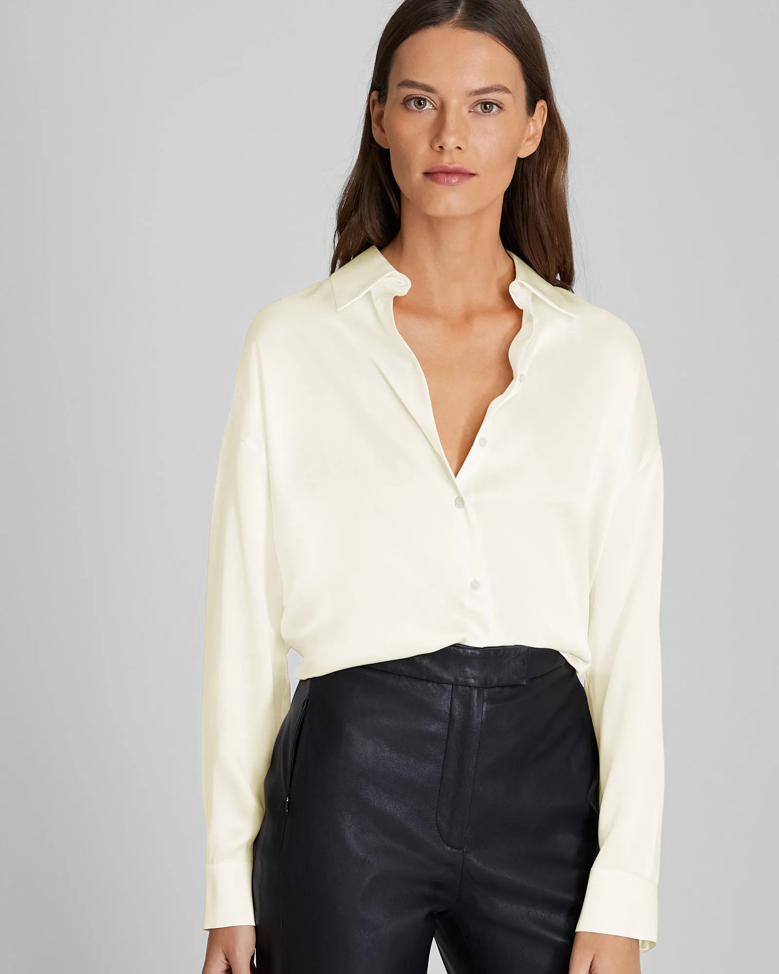 Silk Charmeuse Relaxed Button-Down Shirt sold by Club Monaco