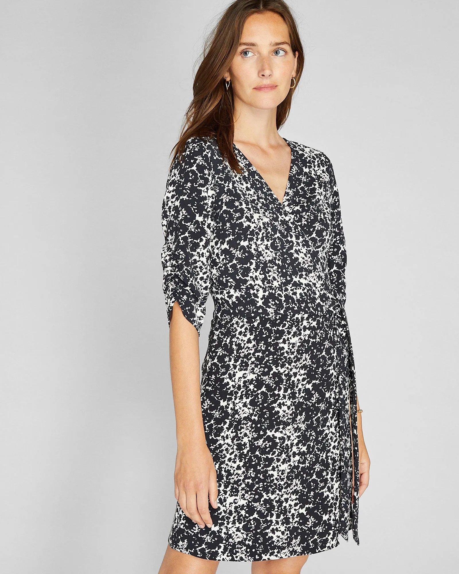 Ruched Sleeve Wrap Dress sold by Club Monaco
