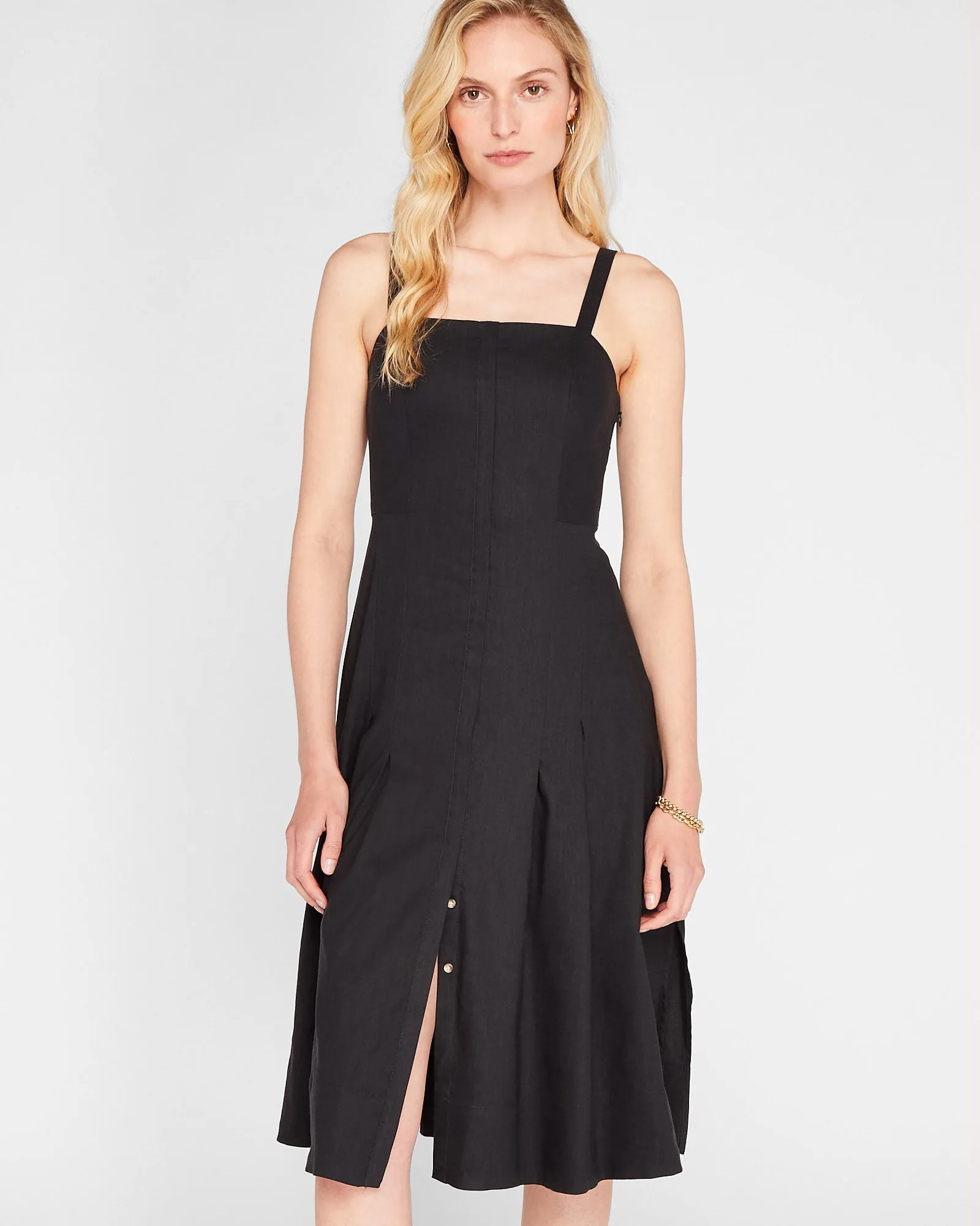 Solid Linen Blend Midi Dress sold by Club Monaco