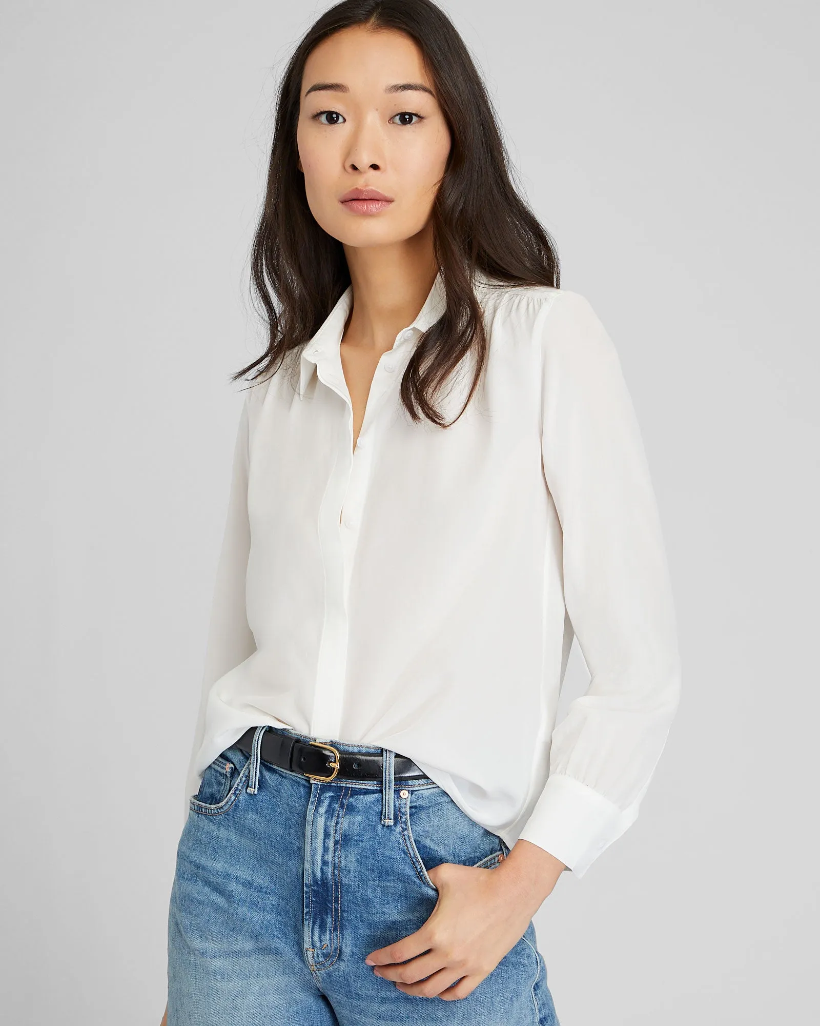 Shirred Shoulder Silk Shirt sold by Club Monaco