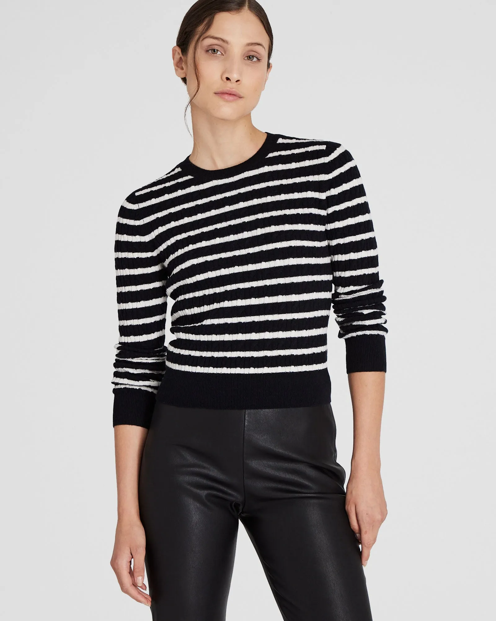 Striped Cashmere Mini-Cable Crewneck sold by Club Monaco