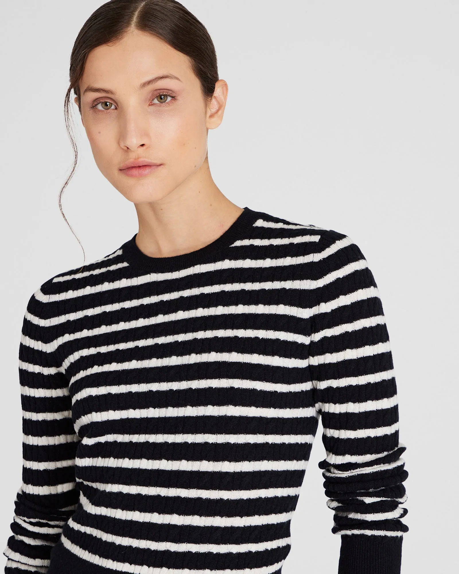 Striped Cashmere Mini-Cable Crewneck sold by Club Monaco product image thumbnail 4