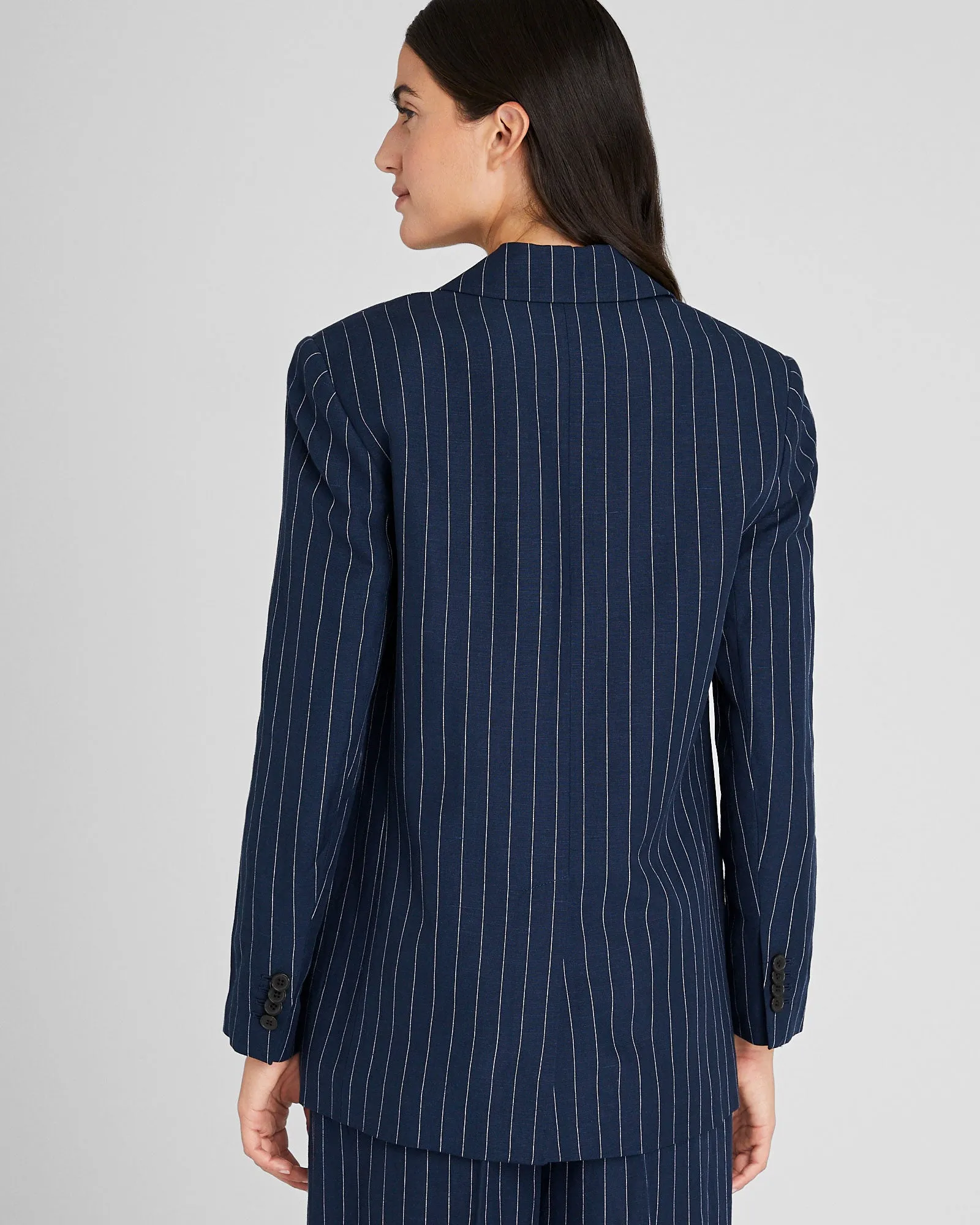 Pinstripe Single-Breasted Linen-Blend Blazer sold by Club Monaco product image thumbnail 3