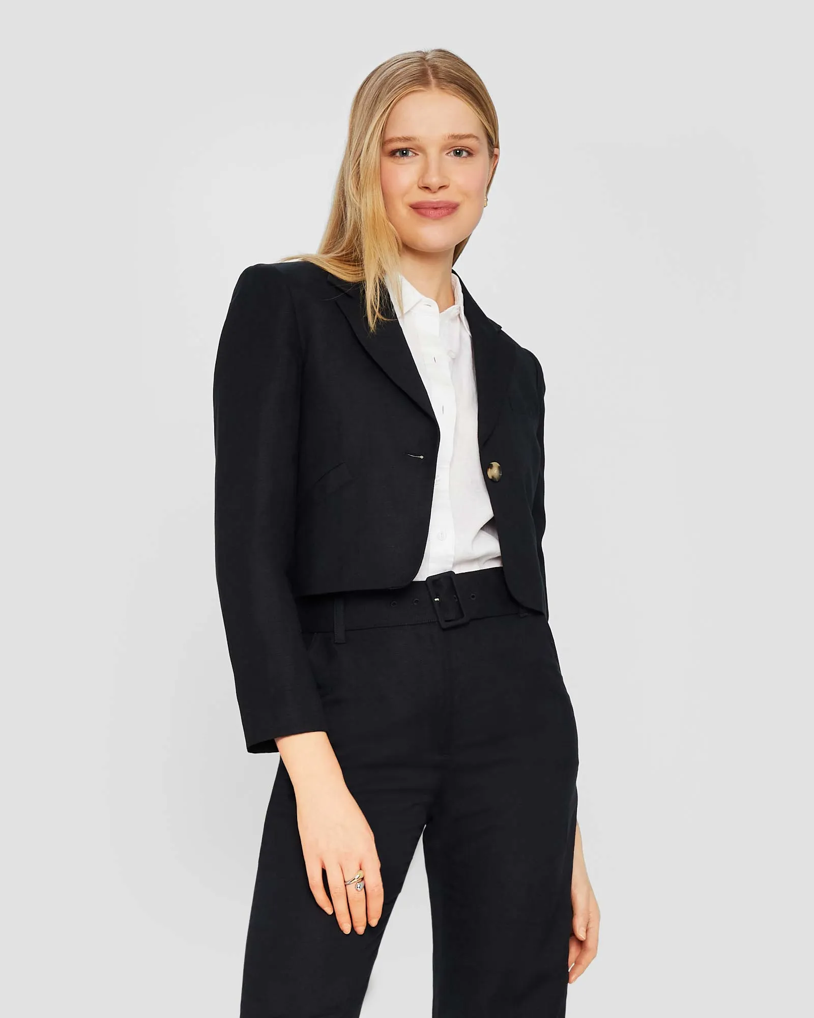 Cropped Linen Blend Blazer sold by Club Monaco