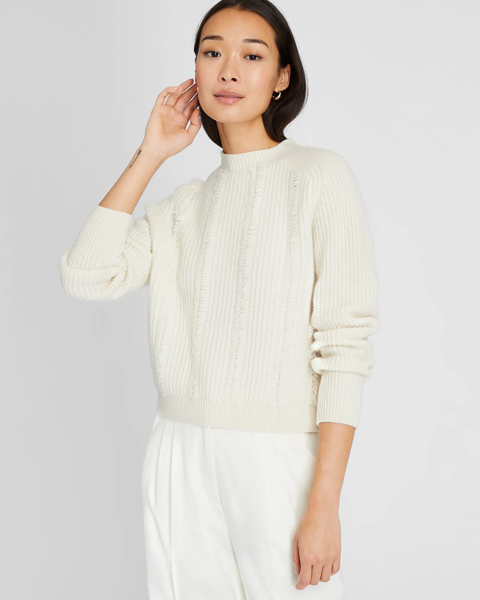 Cashmere Cropped Fringe Sweater sold by Club Monaco