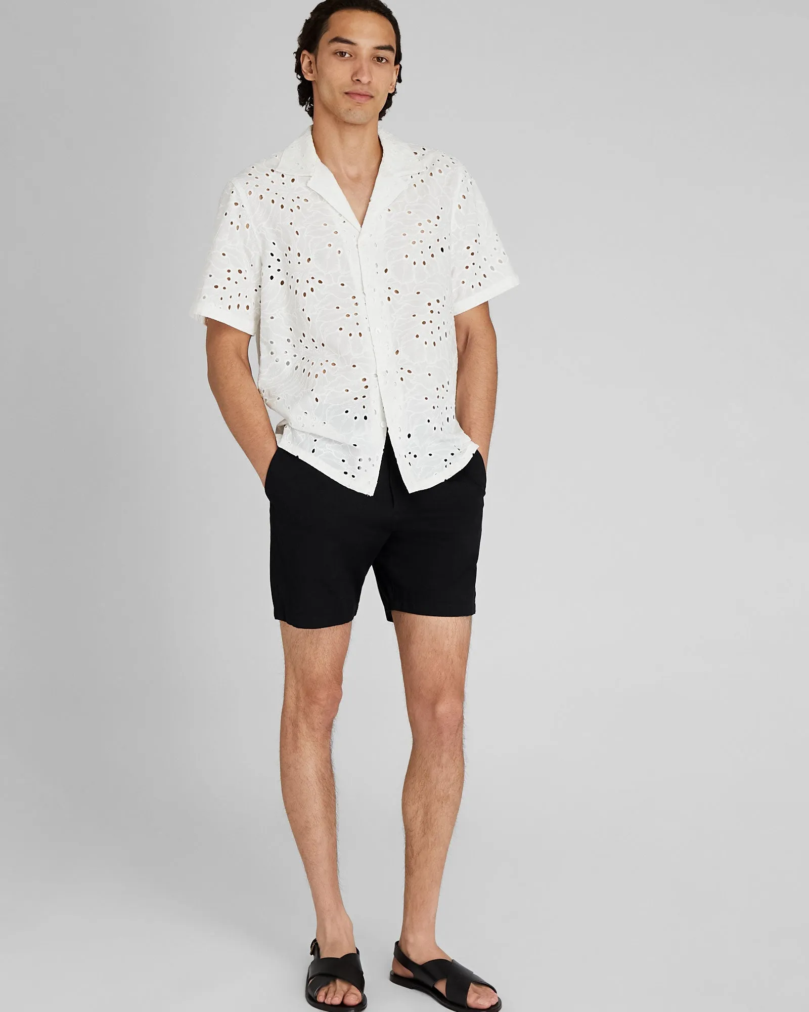 Short Sleeve Camp Collar Eyelet Shirt sold by Club Monaco product image thumbnail 2