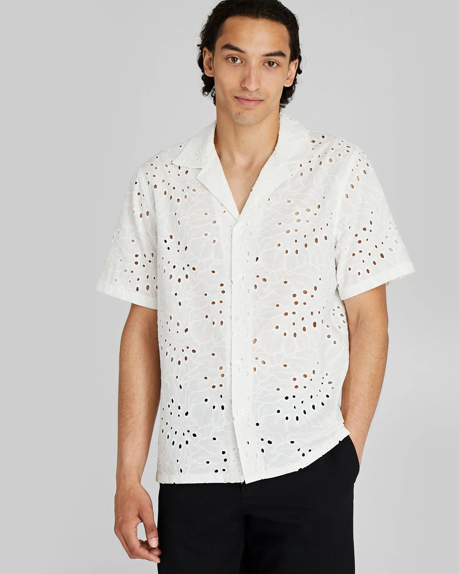 Short Sleeve Camp Collar Eyelet Shirt sold by Club Monaco