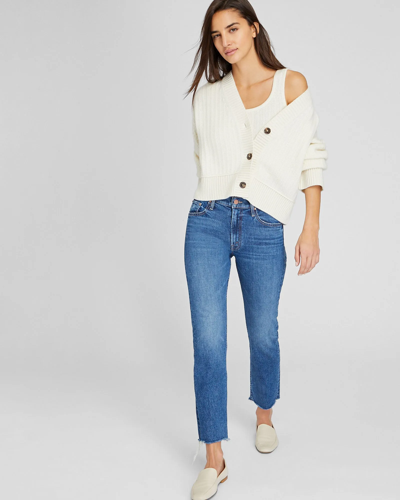MOTHER Mid Rise Rider Ankle Fray Jeans sold by Club Monaco