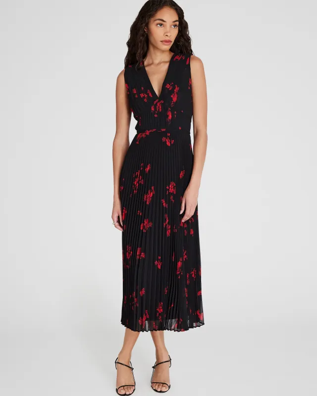 Pleated Floral Print Crepe Midi Dress sold by Club Monaco