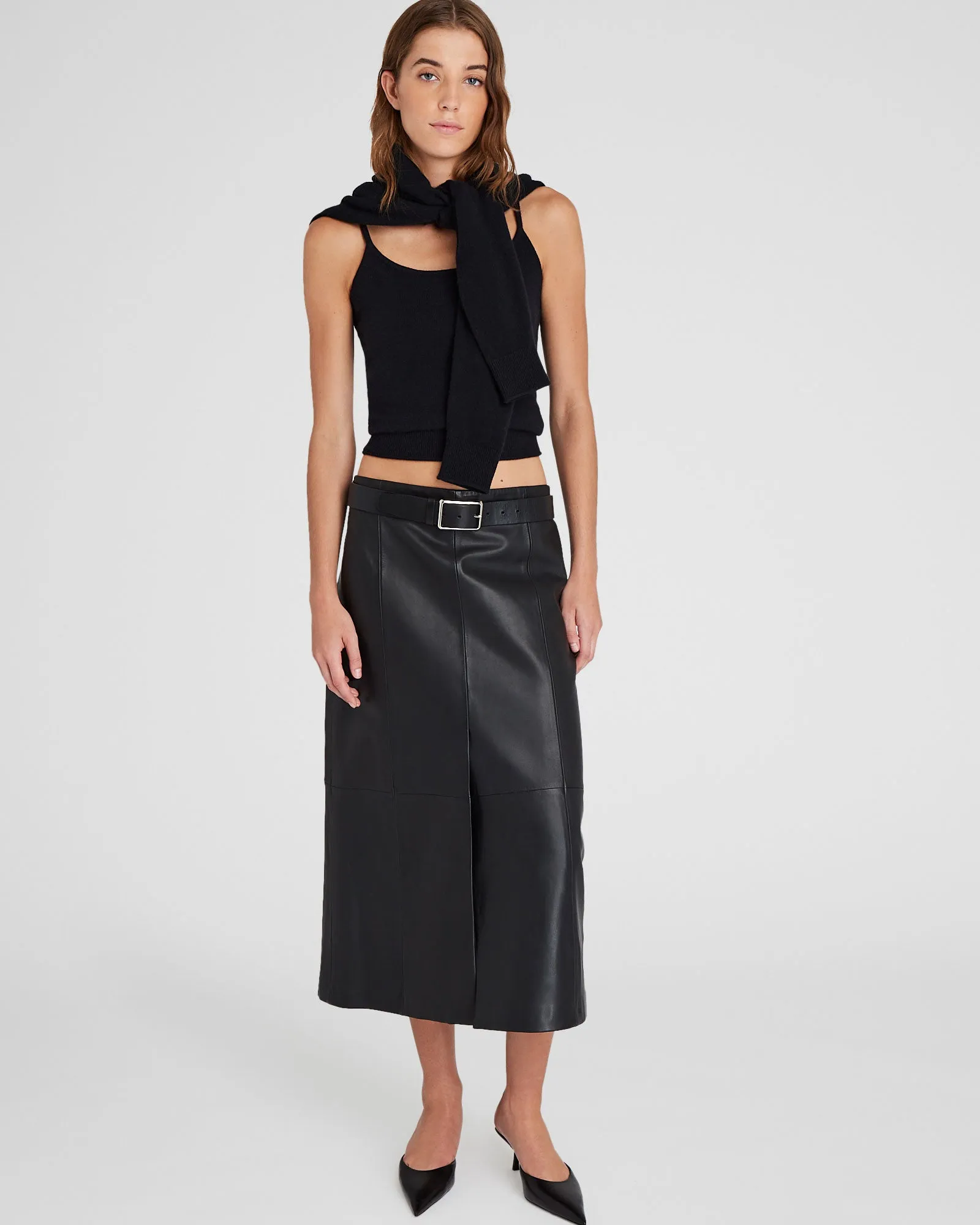 A-Line Leather Midi Skirt sold by Club Monaco product image thumbnail 4