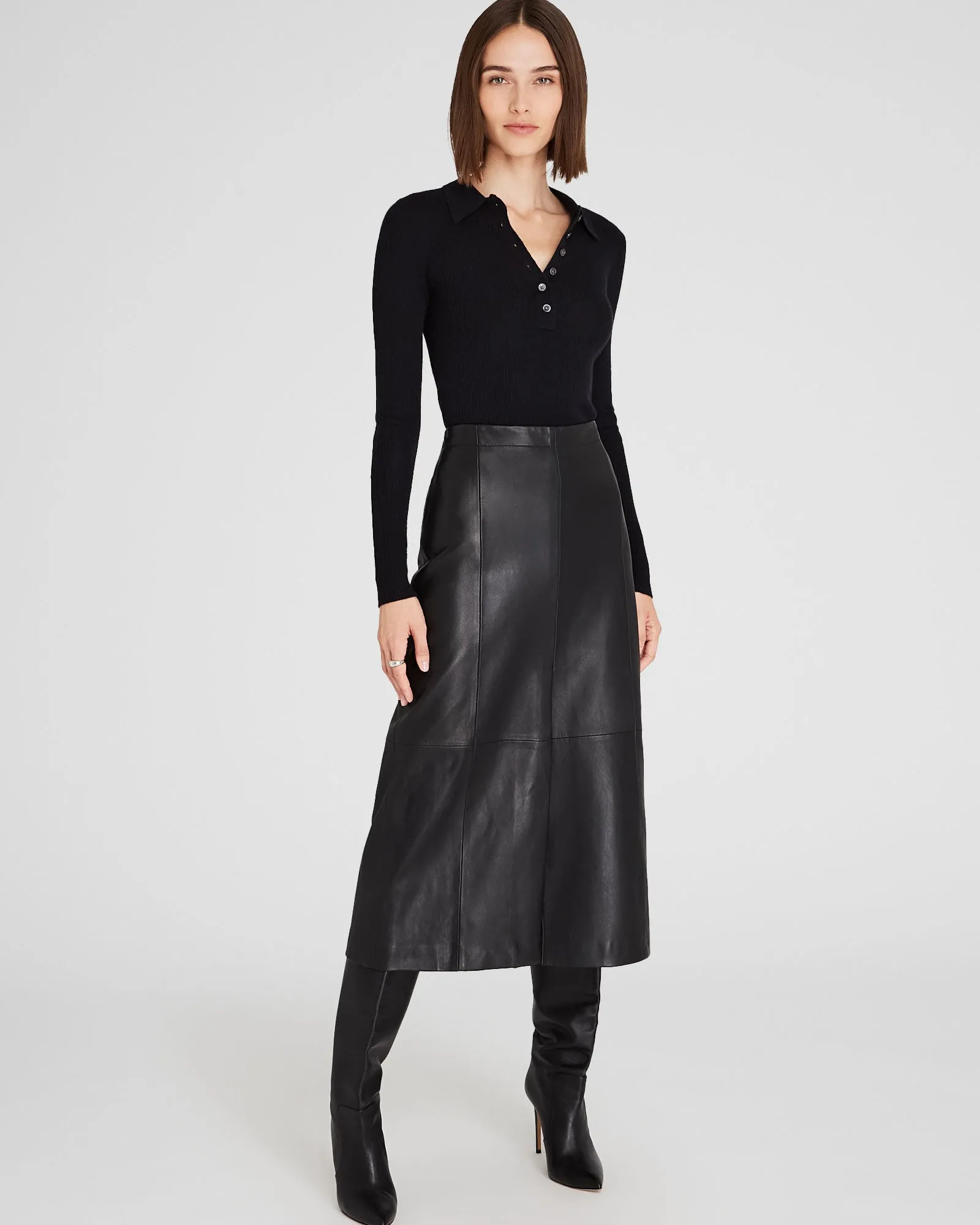 A-Line Leather Midi Skirt sold by Club Monaco