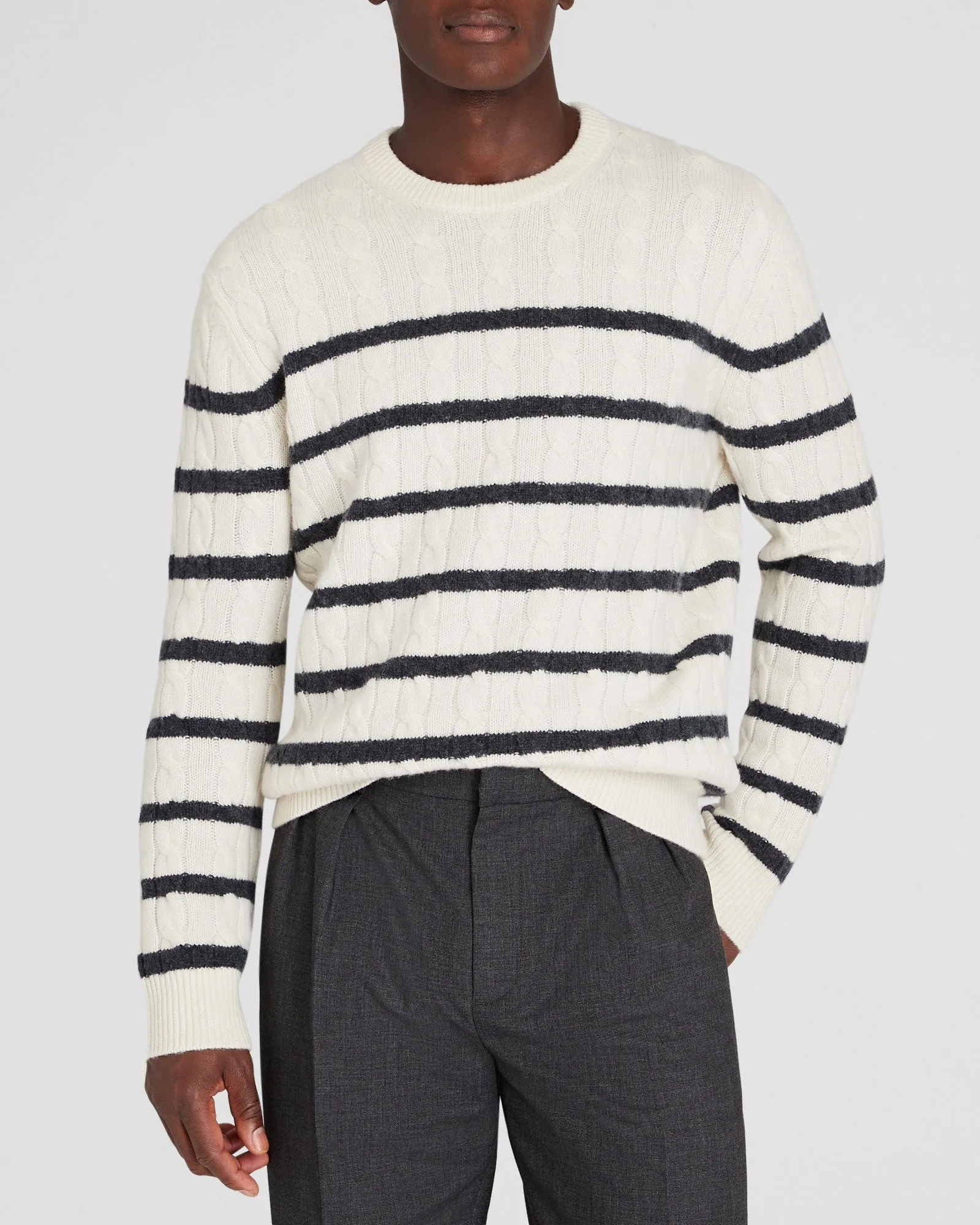 Striped Cashmere Cable-Knit Crewneck sold by Club Monaco