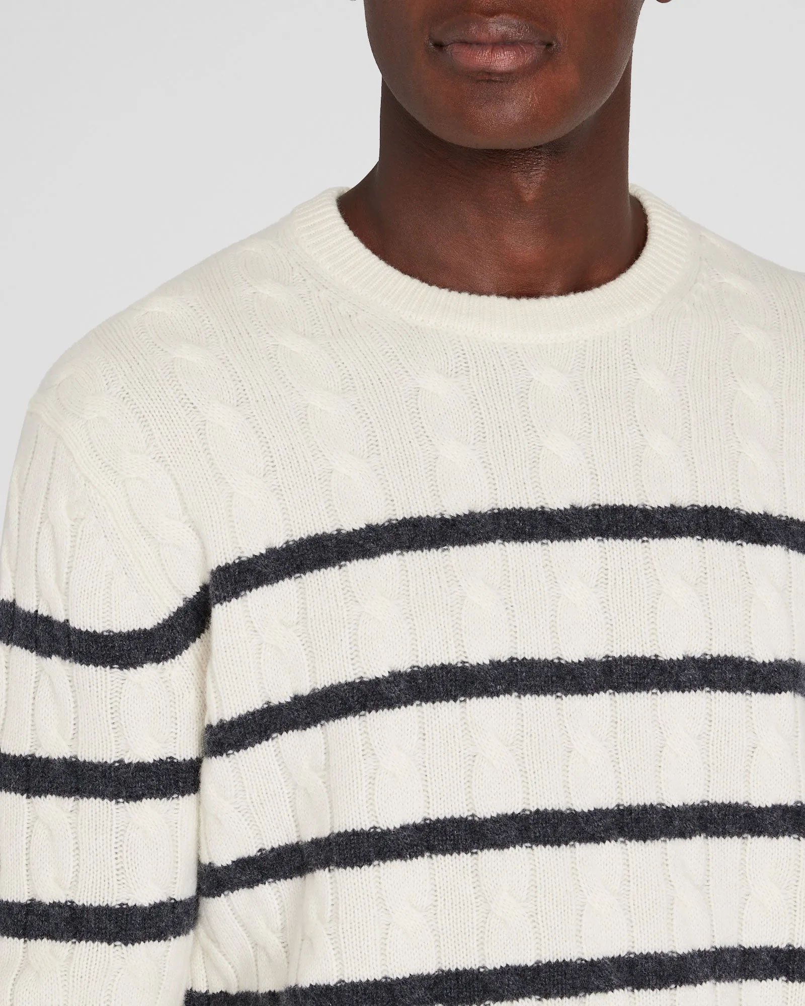 Striped Cashmere Cable-Knit Crewneck sold by Club Monaco product image thumbnail 2