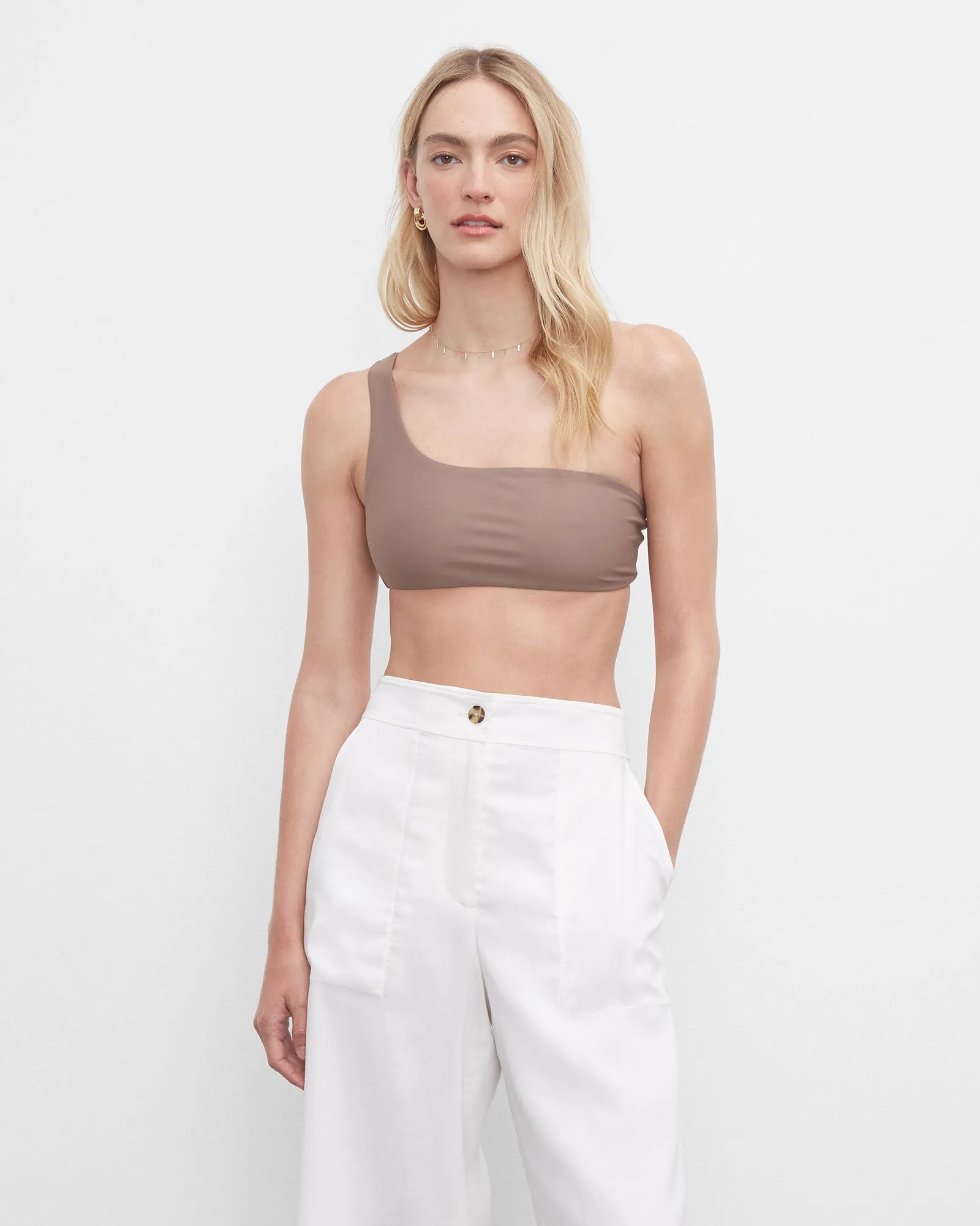 Jade Apex One-Shoulder Bikini Top sold by Club Monaco