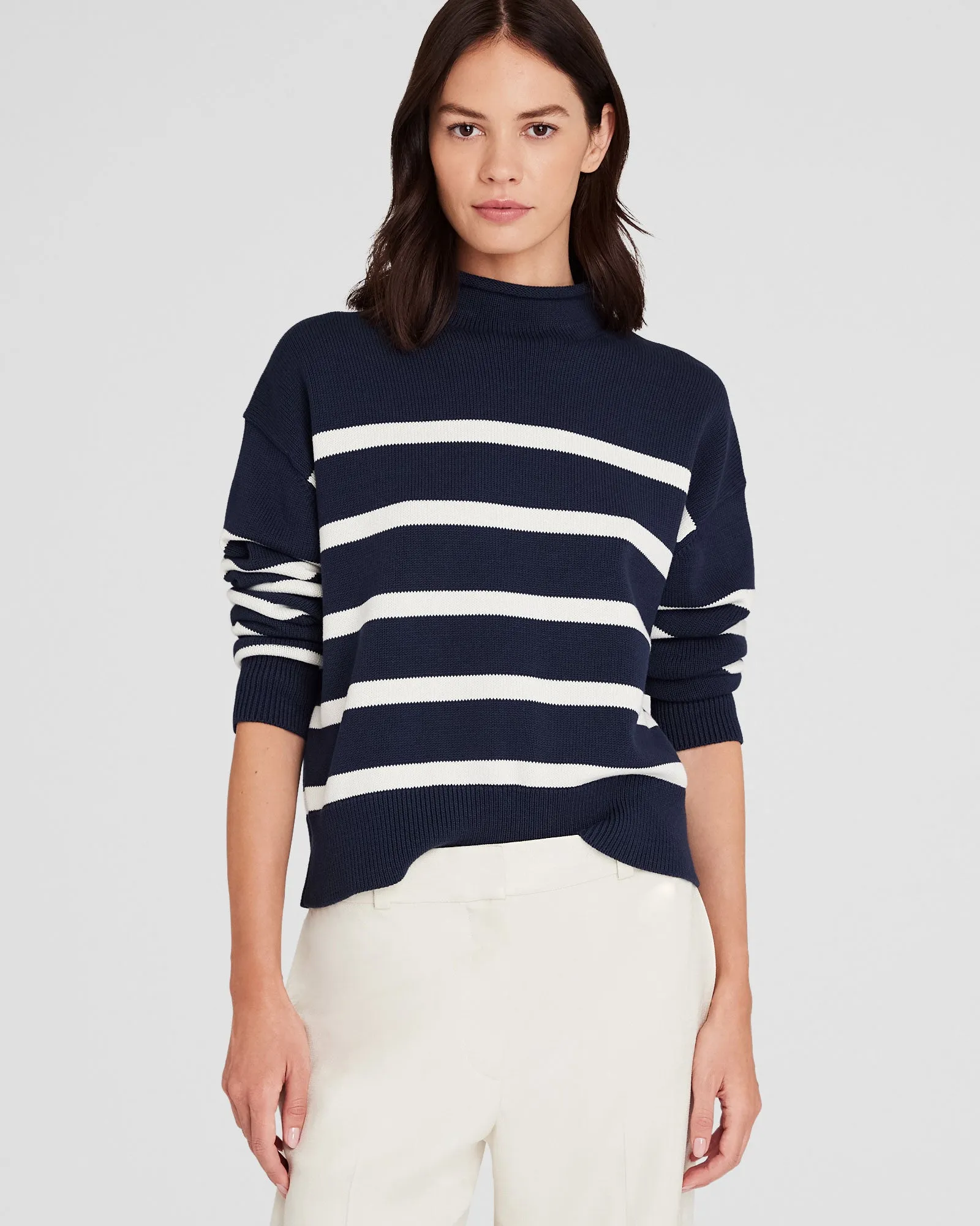 Striped Nautical Mockneck Sweater sold by Club Monaco