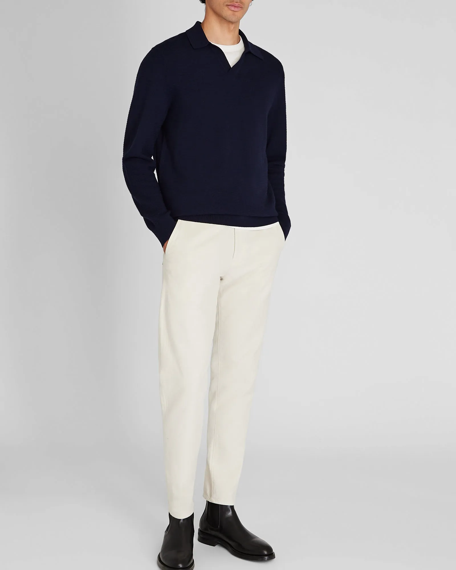 Long-Sleeve Textured Johnny Collar Polo sold by Club Monaco product image thumbnail 4