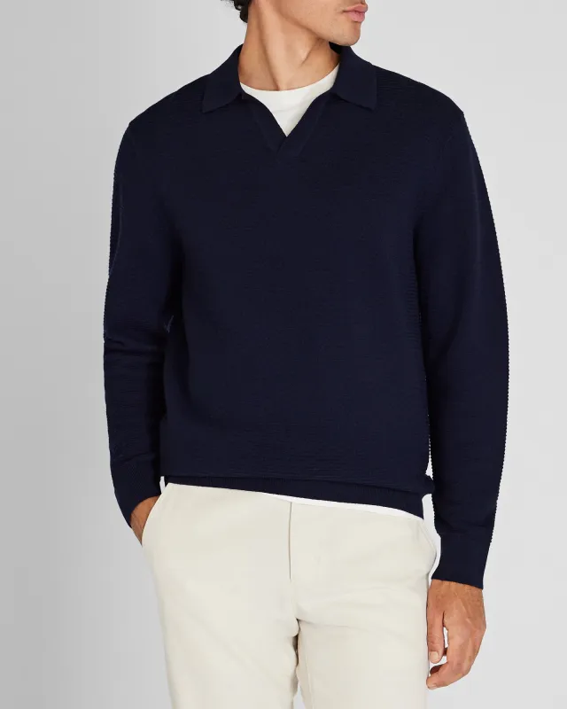Long-Sleeve Textured Johnny Collar Polo sold by Club Monaco