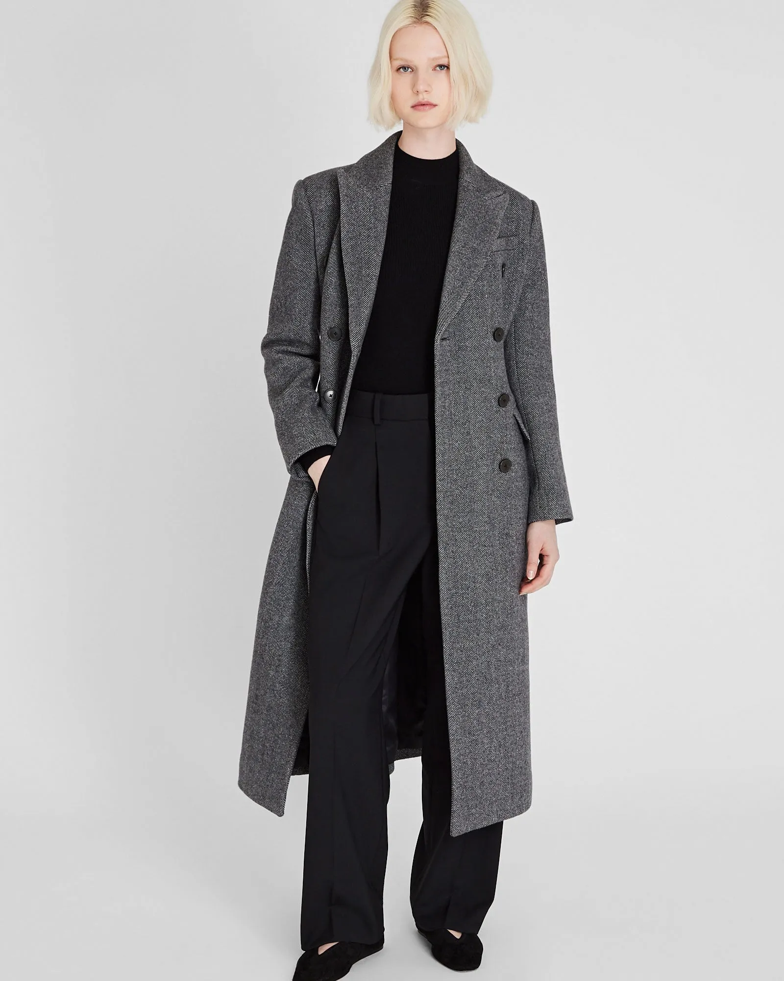 Cinched Waist Herringbone Twill Coat sold by Club Monaco