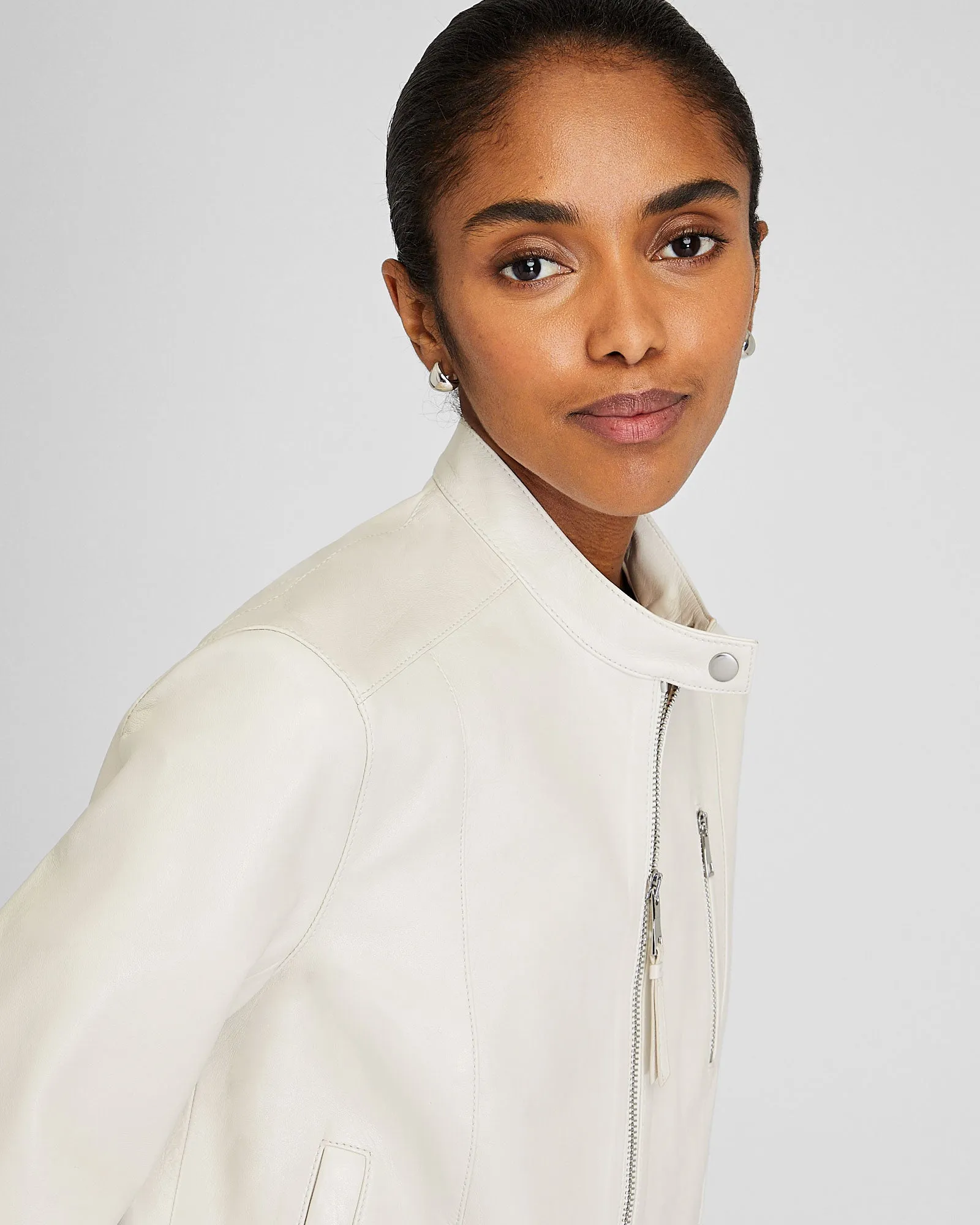 Band Collar Cropped Leather Jacket sold by Club Monaco product image thumbnail 2