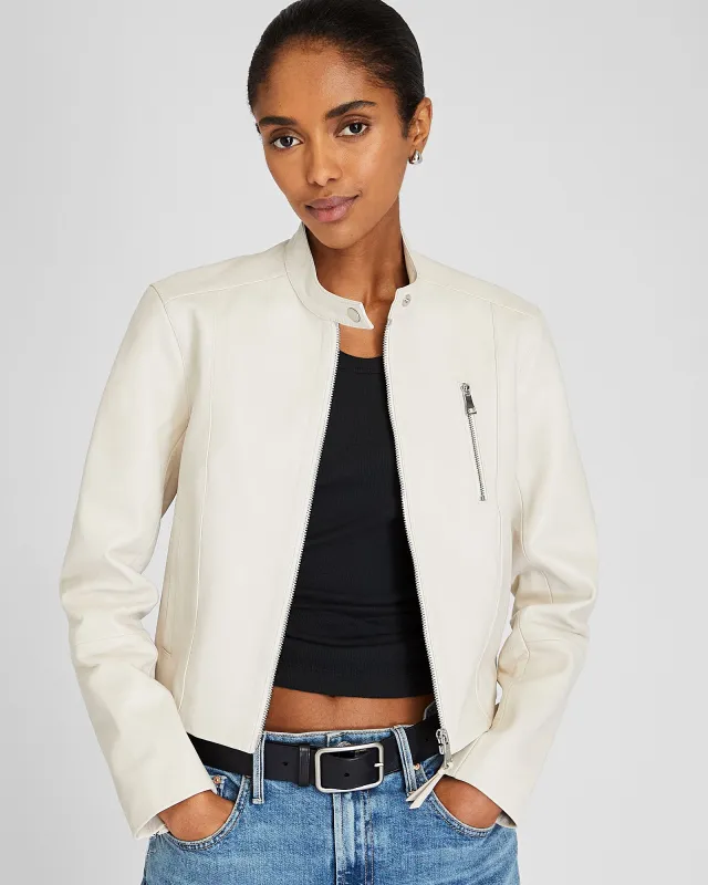 Band Collar Cropped Leather Jacket sold by Club Monaco