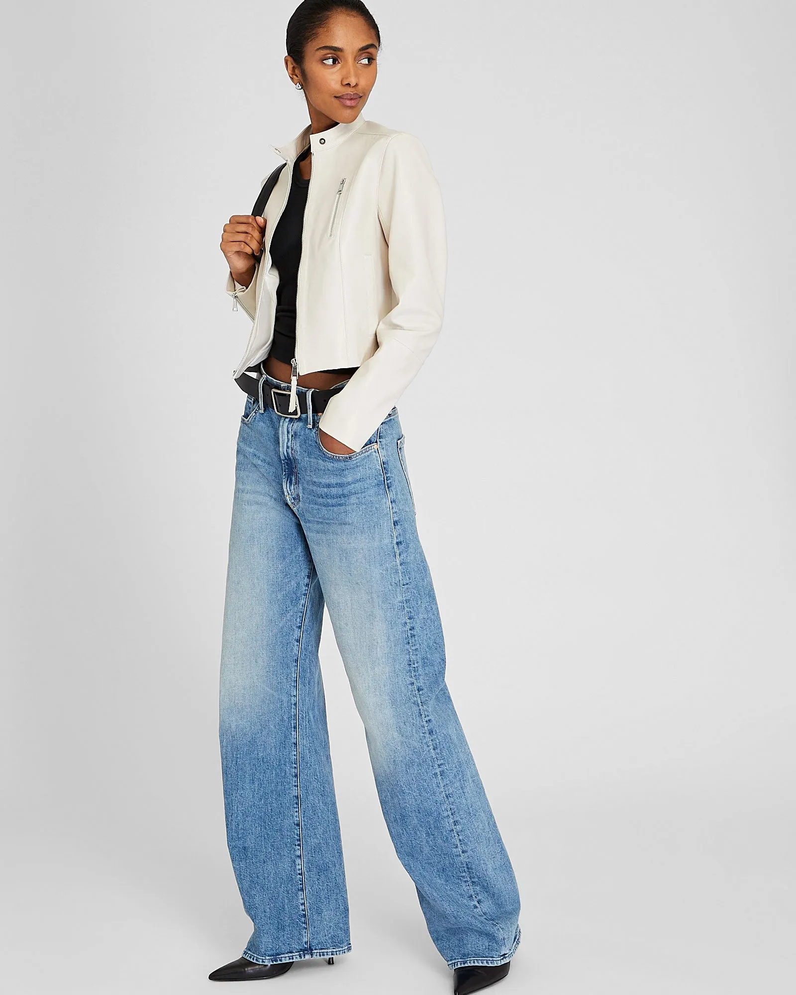 Band Collar Cropped Leather Jacket sold by Club Monaco product image thumbnail 4