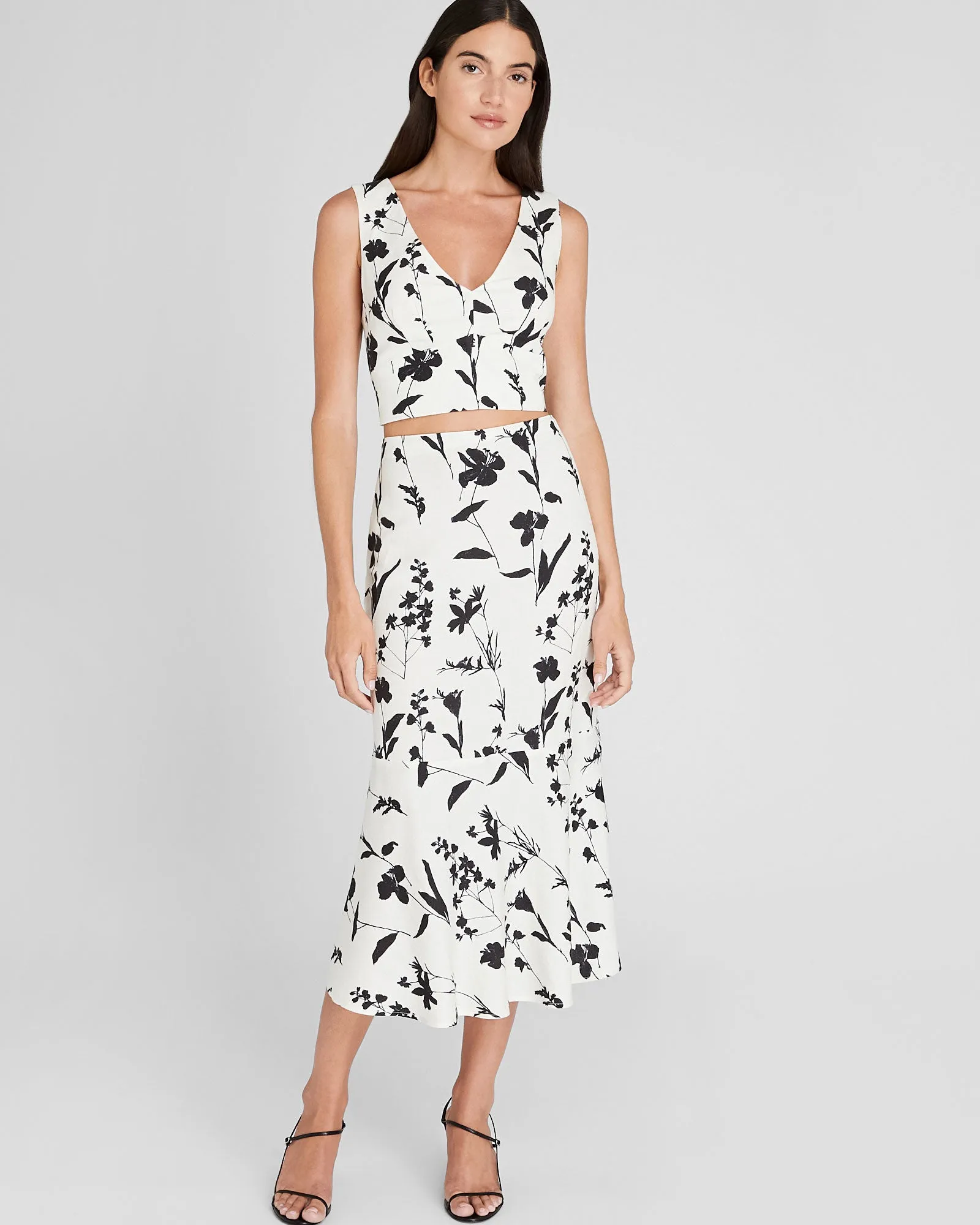 Printed Linen-Blend Midi Skirt sold by Club Monaco