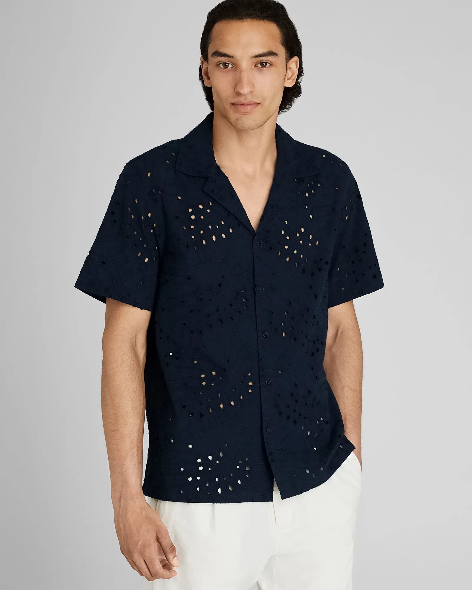 Short Sleeve Camp Collar Eyelet Shirt sold by Club Monaco