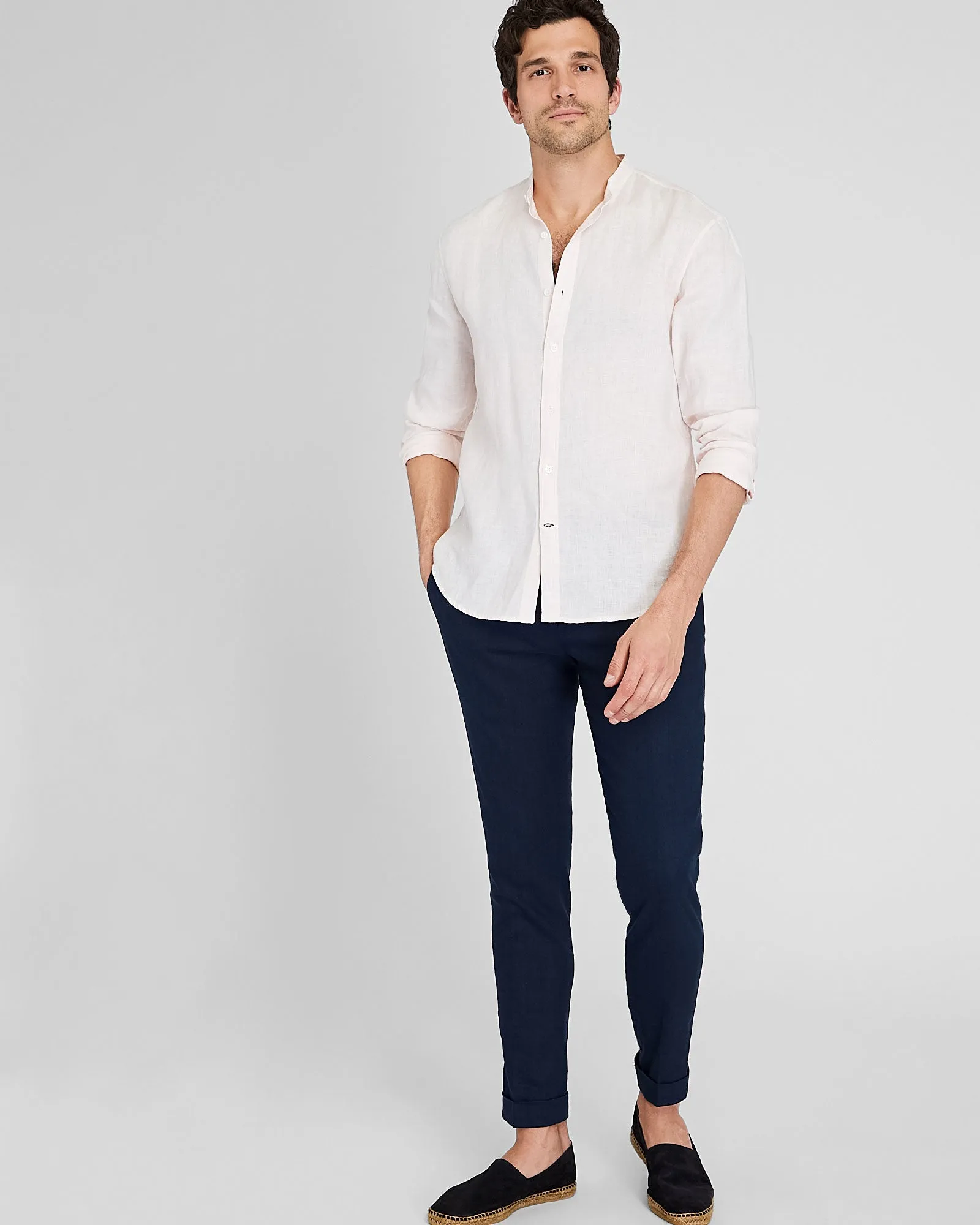 Band Collar Linen Shirt sold by Club Monaco product image thumbnail 3