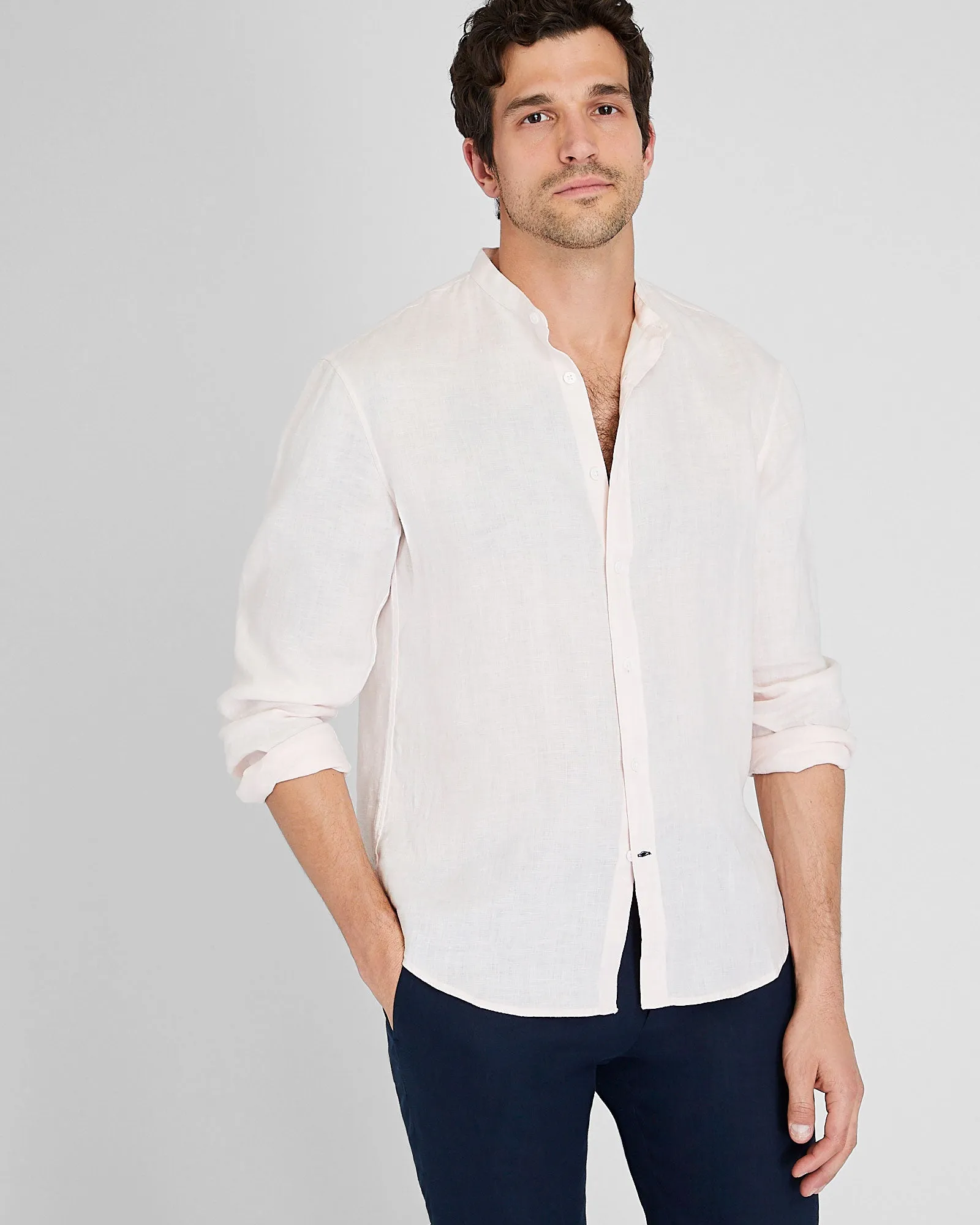 Band Collar Linen Shirt sold by Club Monaco