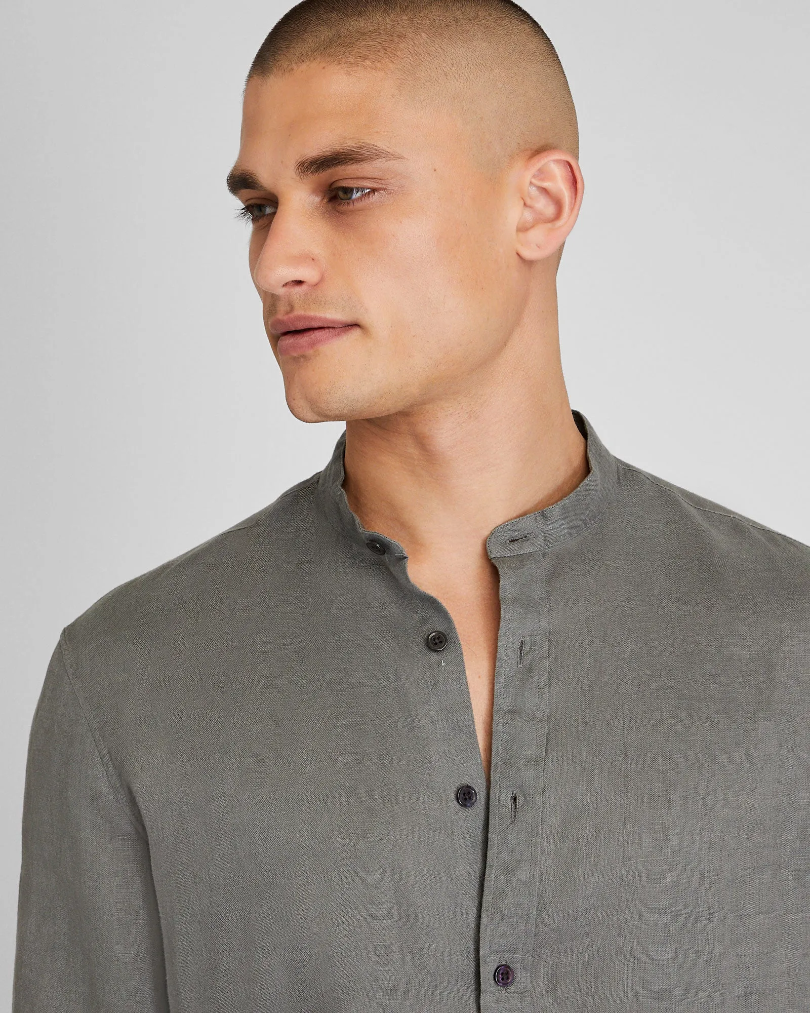 Band Collar Linen Shirt sold by Club Monaco product image thumbnail 4