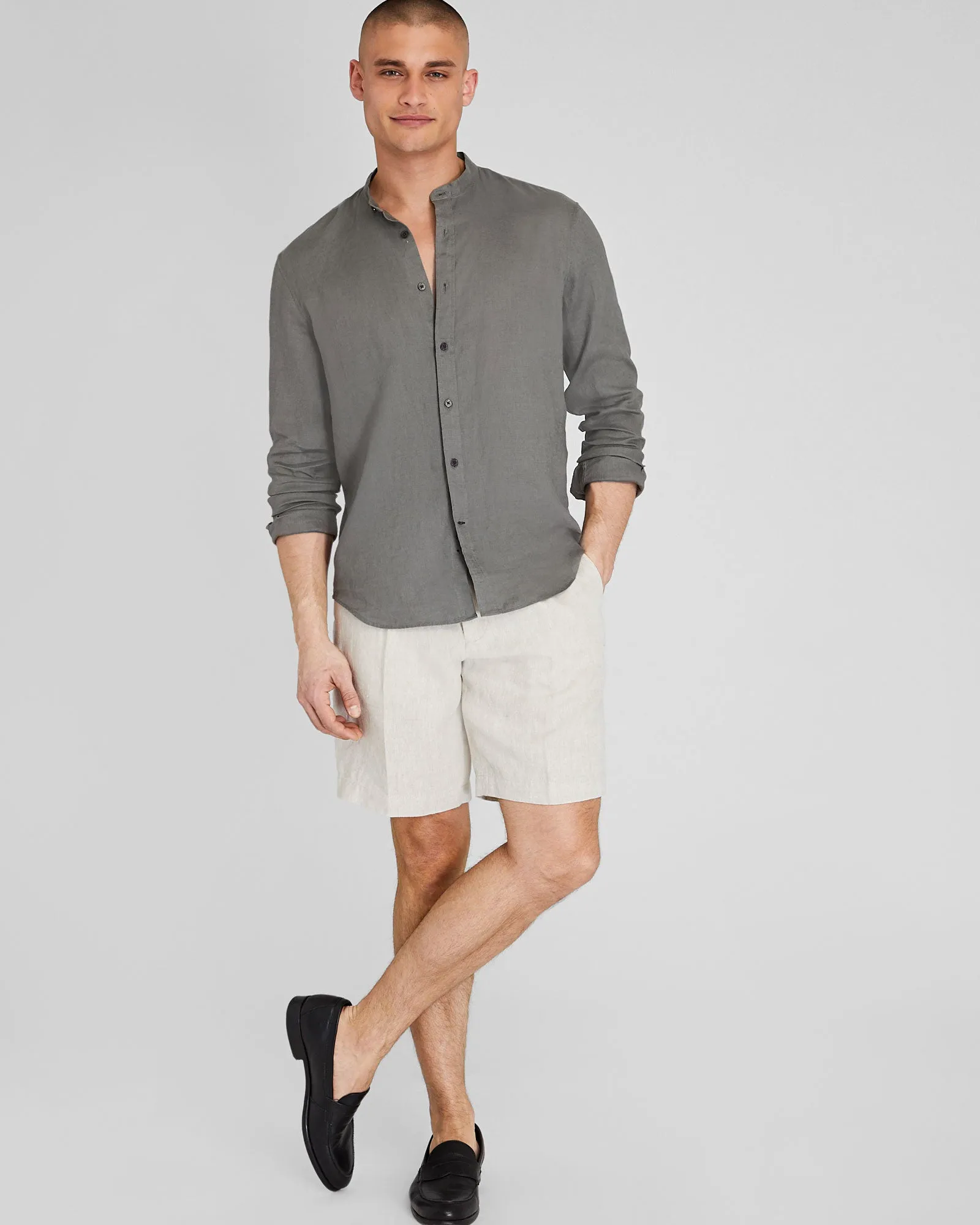 Band Collar Linen Shirt sold by Club Monaco product image thumbnail 2