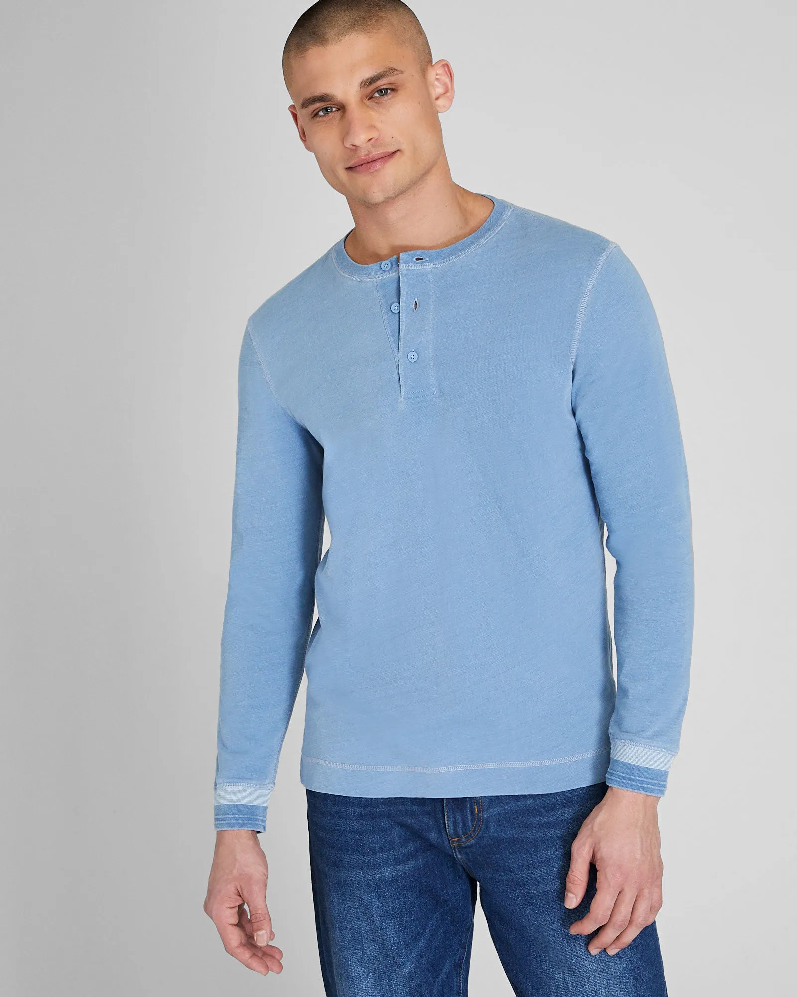 Long-Sleeve Indigo Henley sold by Club Monaco
