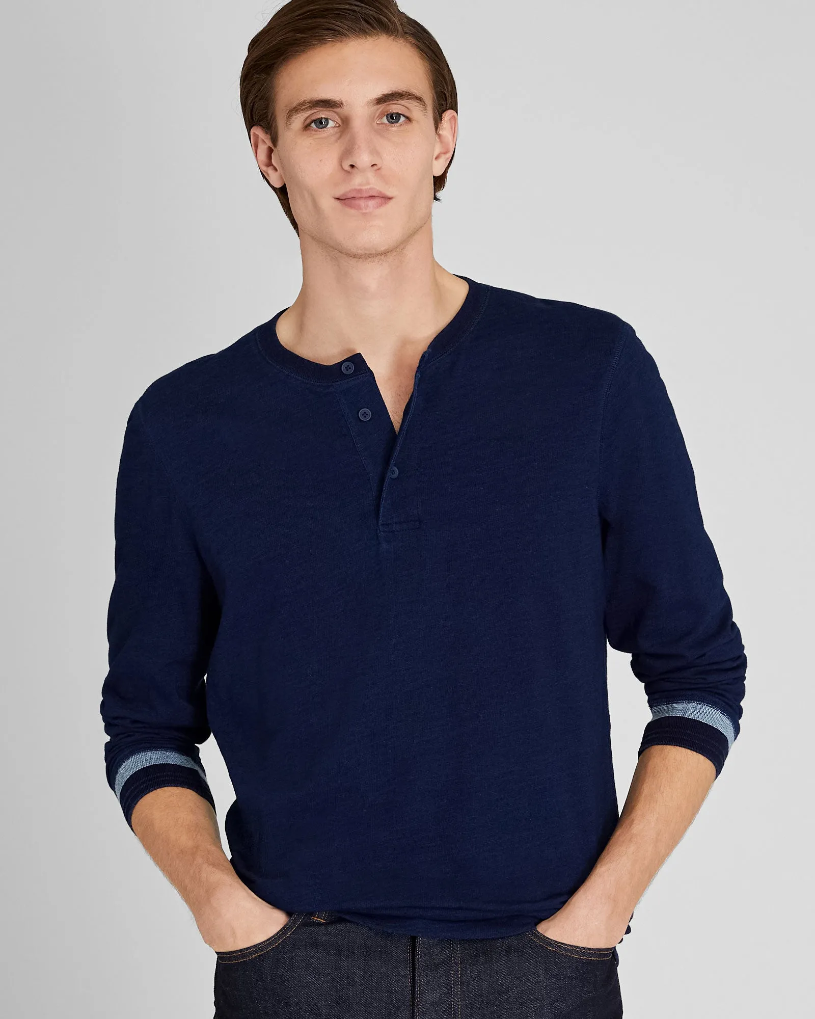 Long-Sleeve Indigo Henley sold by Club Monaco