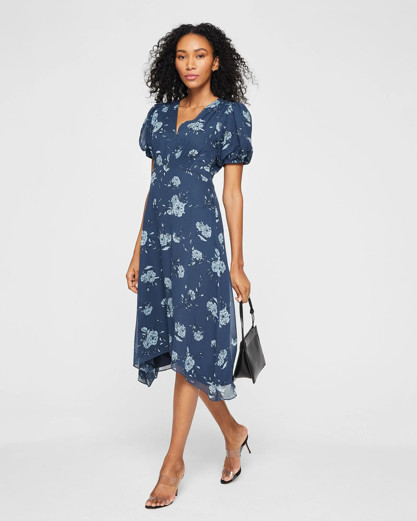 Silk V-Neck Puff Sleeve Dress sold by Club Monaco