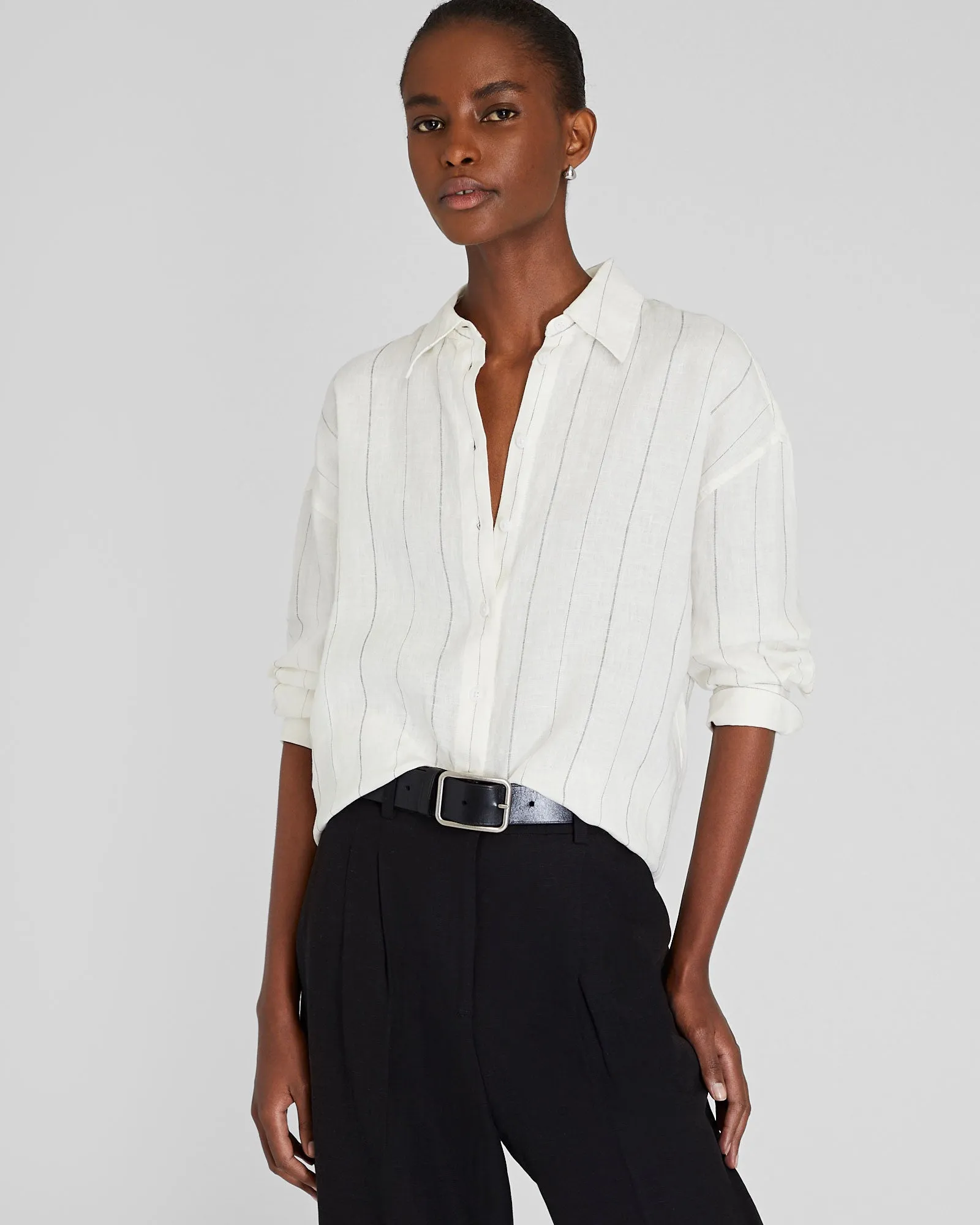 Striped Linen Button-Down Shirt sold by Club Monaco