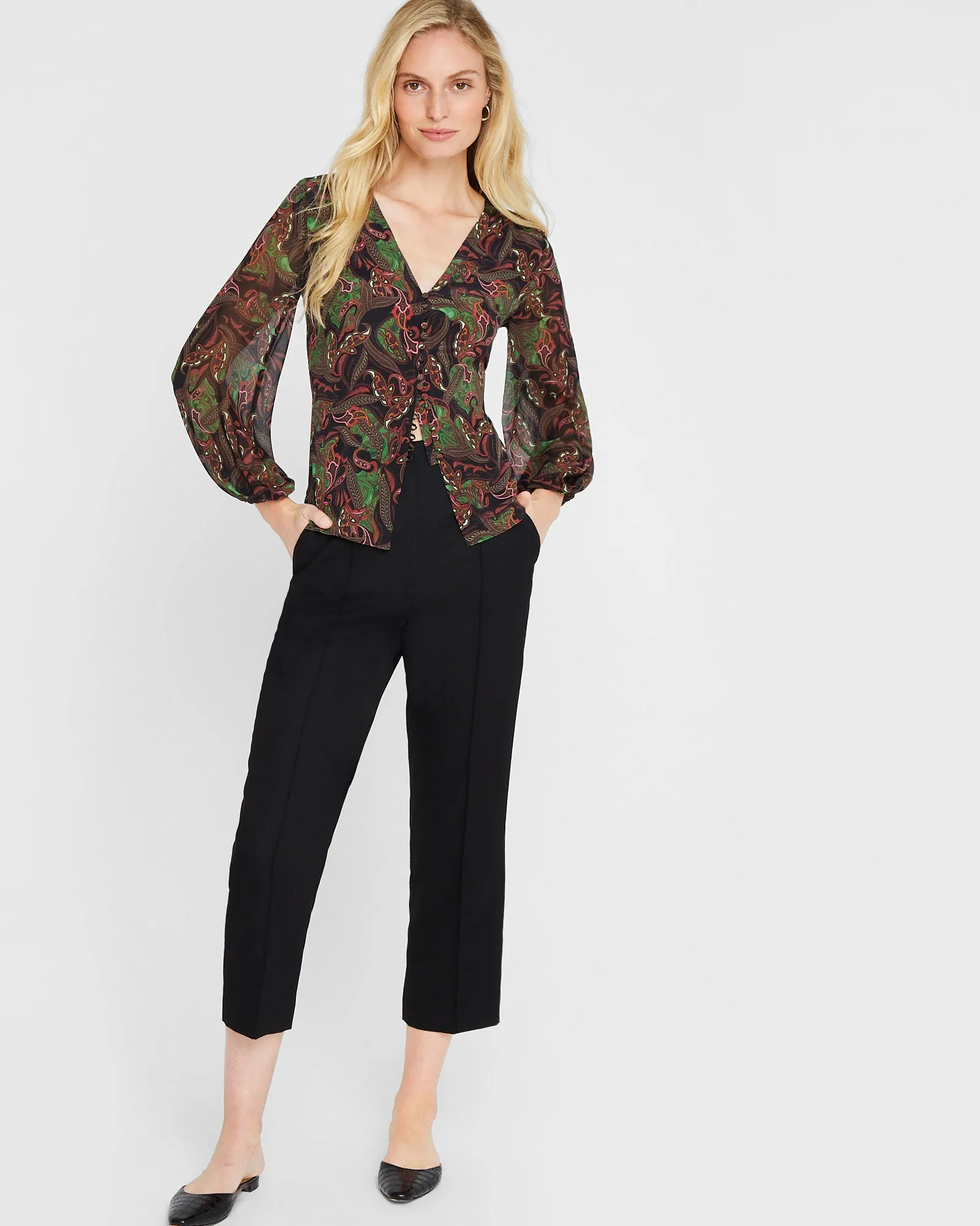 Printed Silk Button Detail Blouse sold by Club Monaco product image thumbnail 4