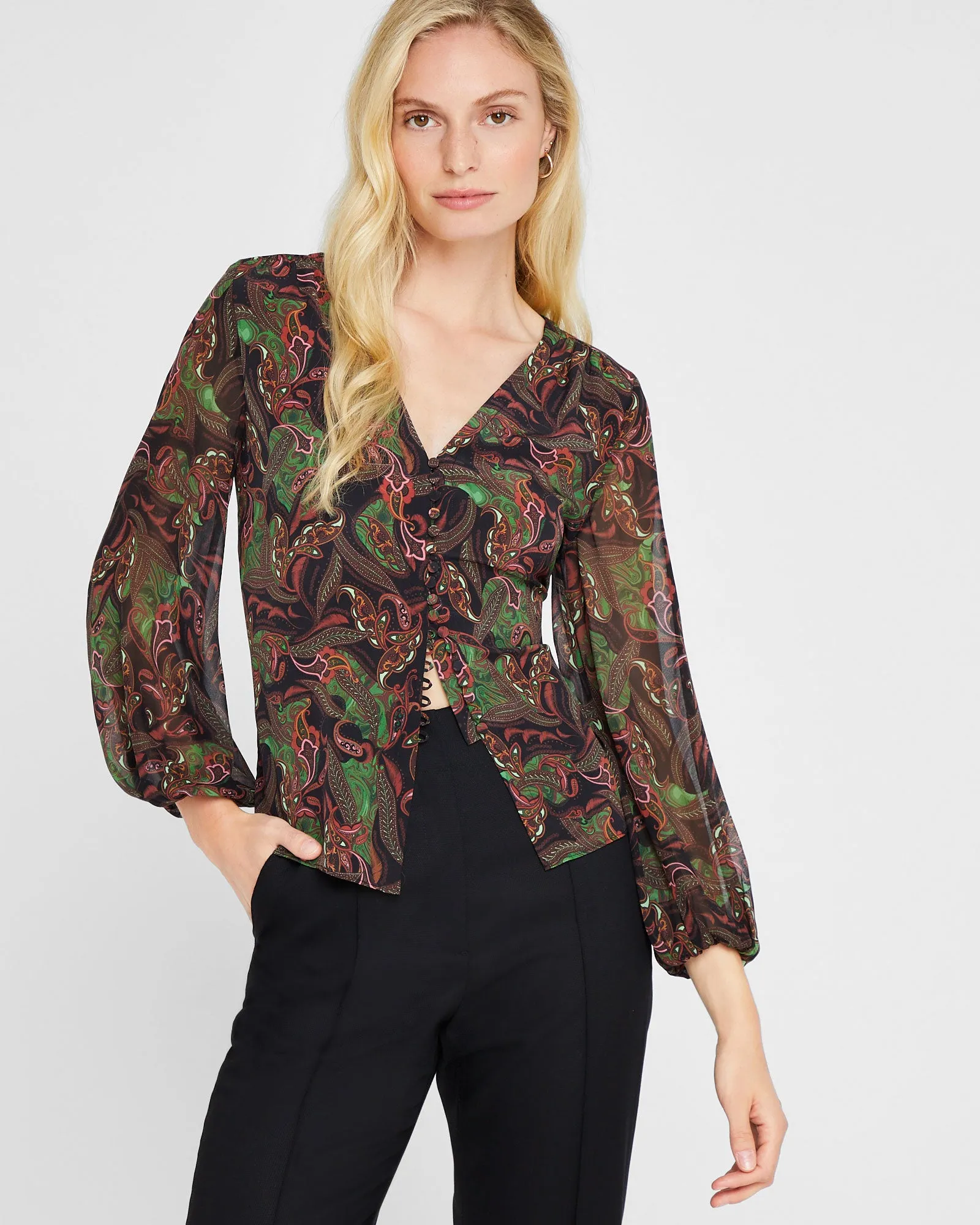 Printed Silk Button Detail Blouse sold by Club Monaco