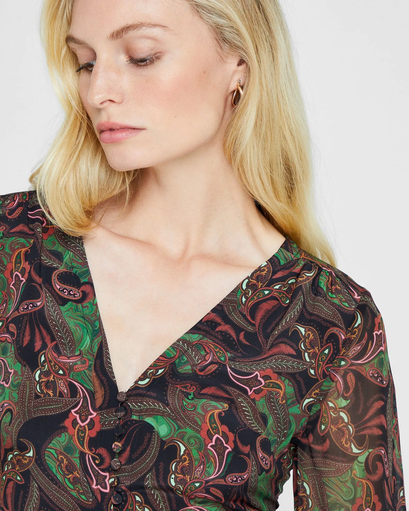 Printed Silk Button Detail Blouse sold by Club Monaco product image thumbnail 3