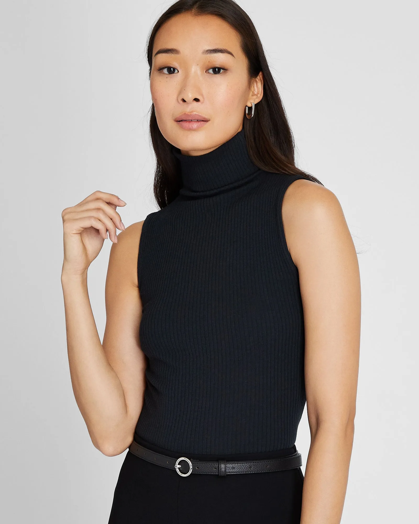 Julianna Rib Cotton-Cashmere Sleeveless Turtleneck sold by Club Monaco