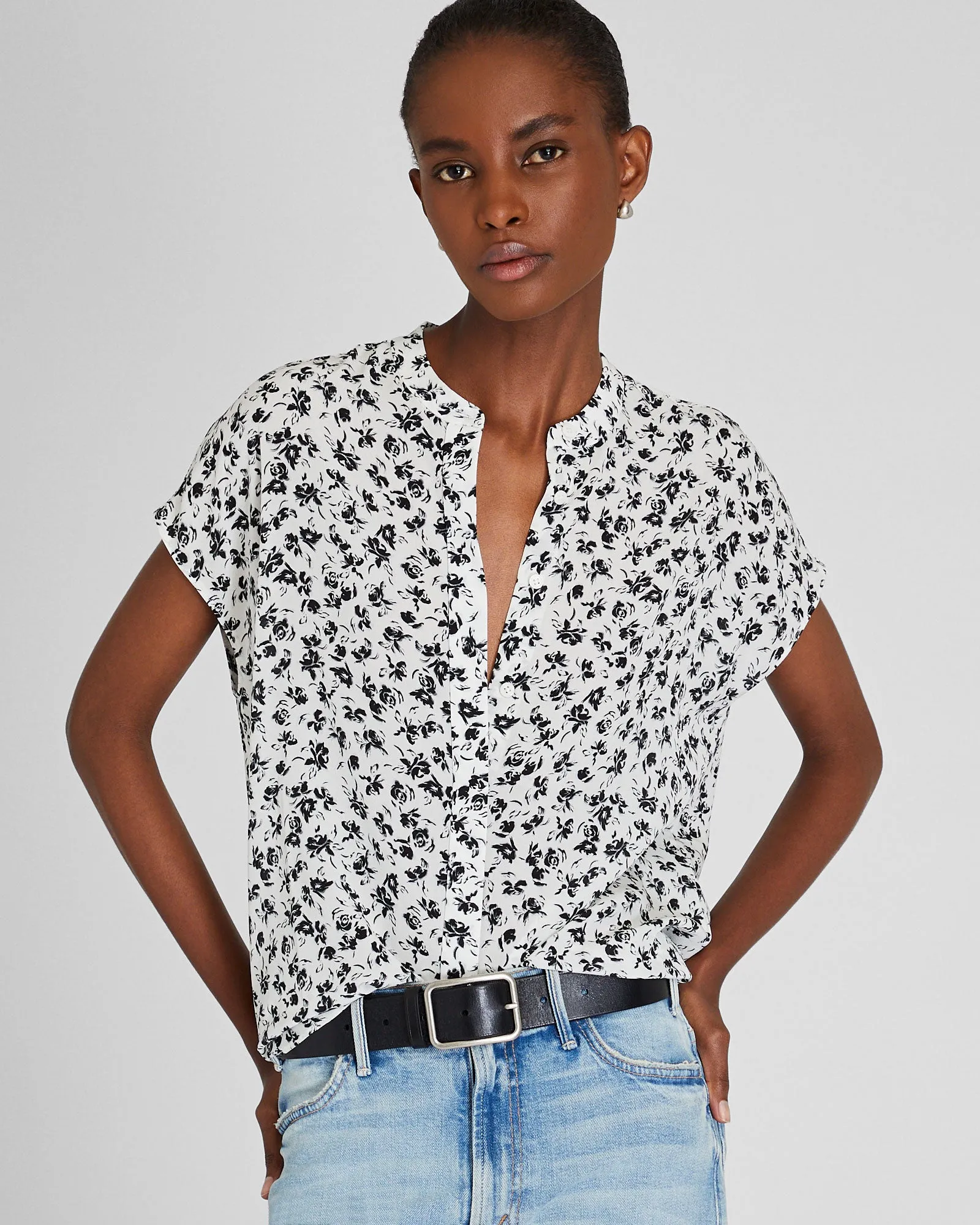 Printed Silk Front Placket Shirt sold by Club Monaco
