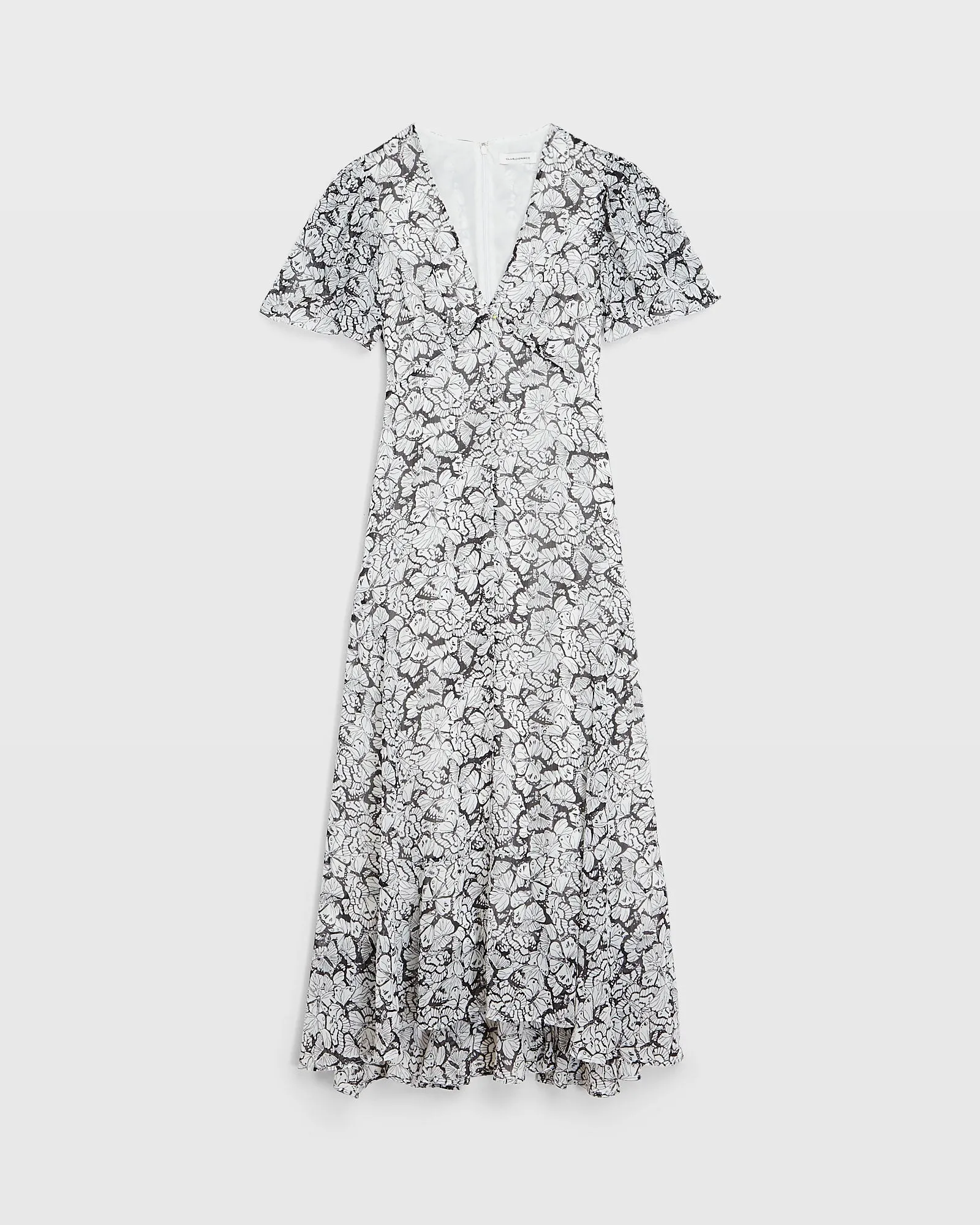 Tiered Flutter Sleeve V-Neck Midi Dress sold by Club Monaco product image thumbnail 4