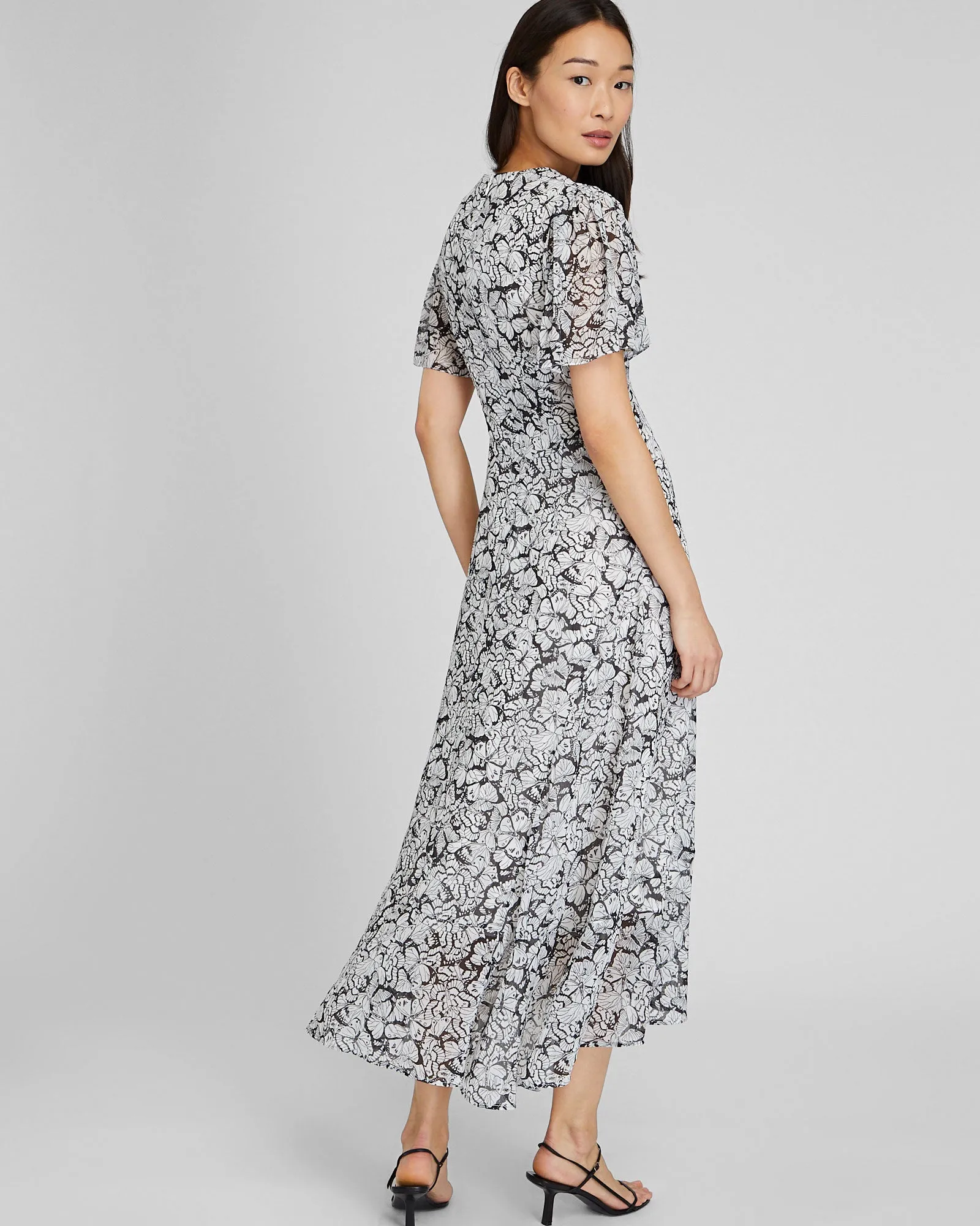Tiered Flutter Sleeve V-Neck Midi Dress sold by Club Monaco product image thumbnail 2