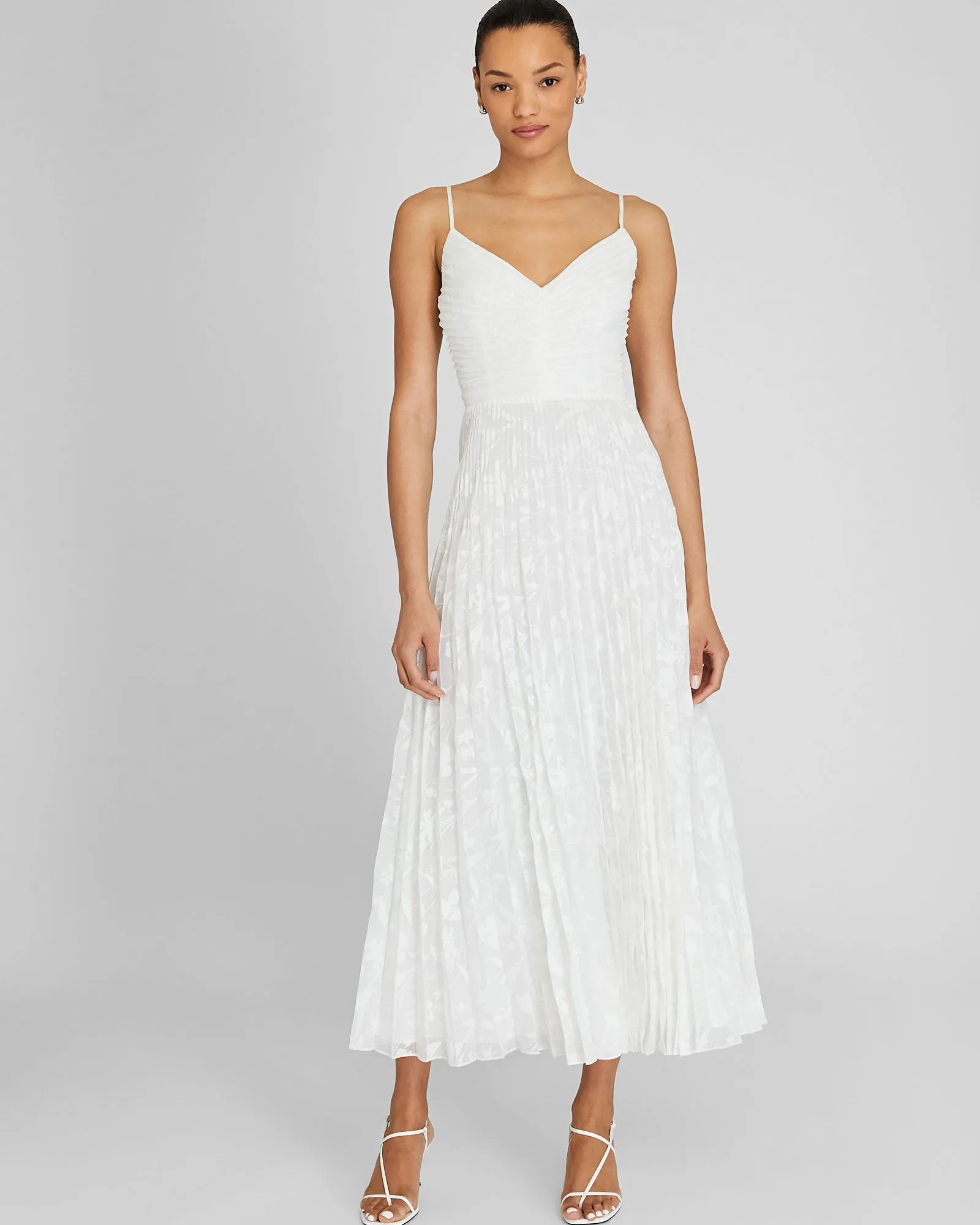Jacquard Strappy Pleated Midi Dress sold by Club Monaco