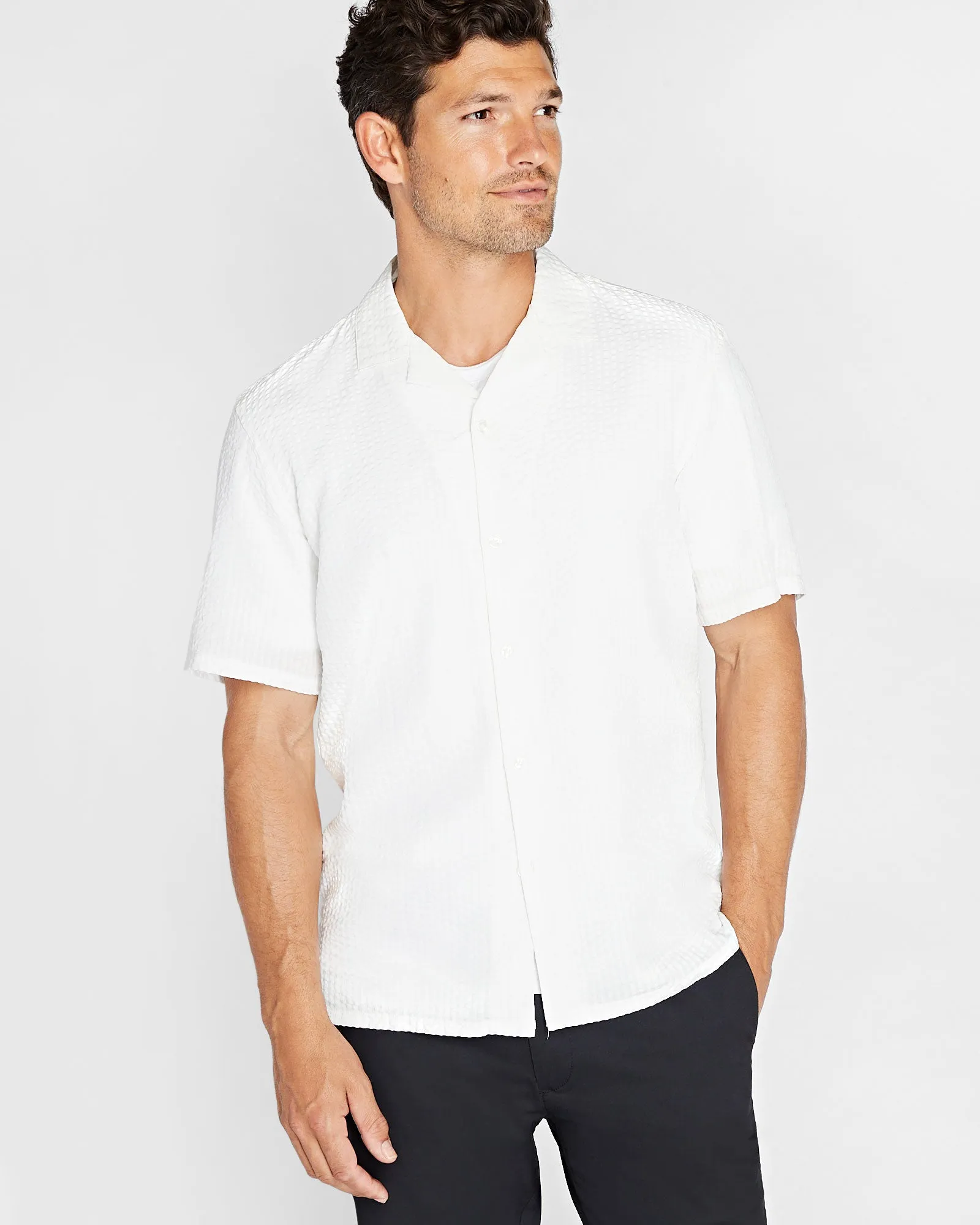 Short Sleeve Camp Collar Seersucker Shirt sold by Club Monaco