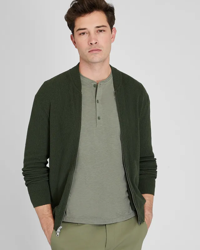 Ribbed Cotton Bouclé Full-Zip Sweater sold by Club Monaco