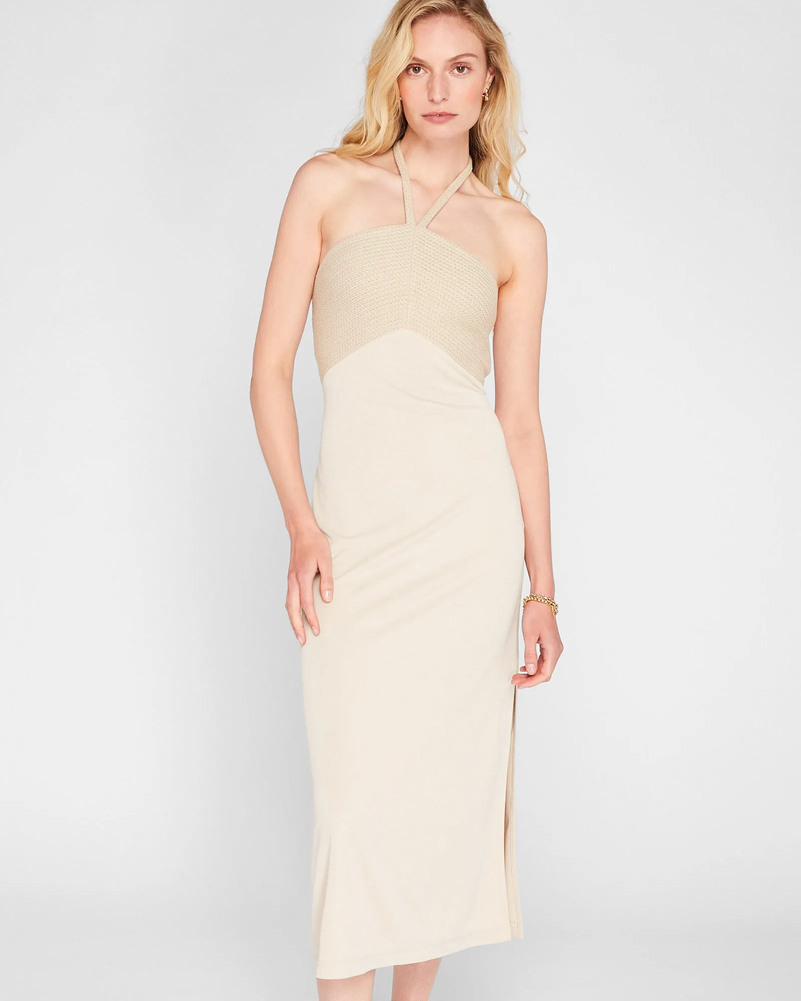 Sandwash Piqué Halter Dress sold by Club Monaco