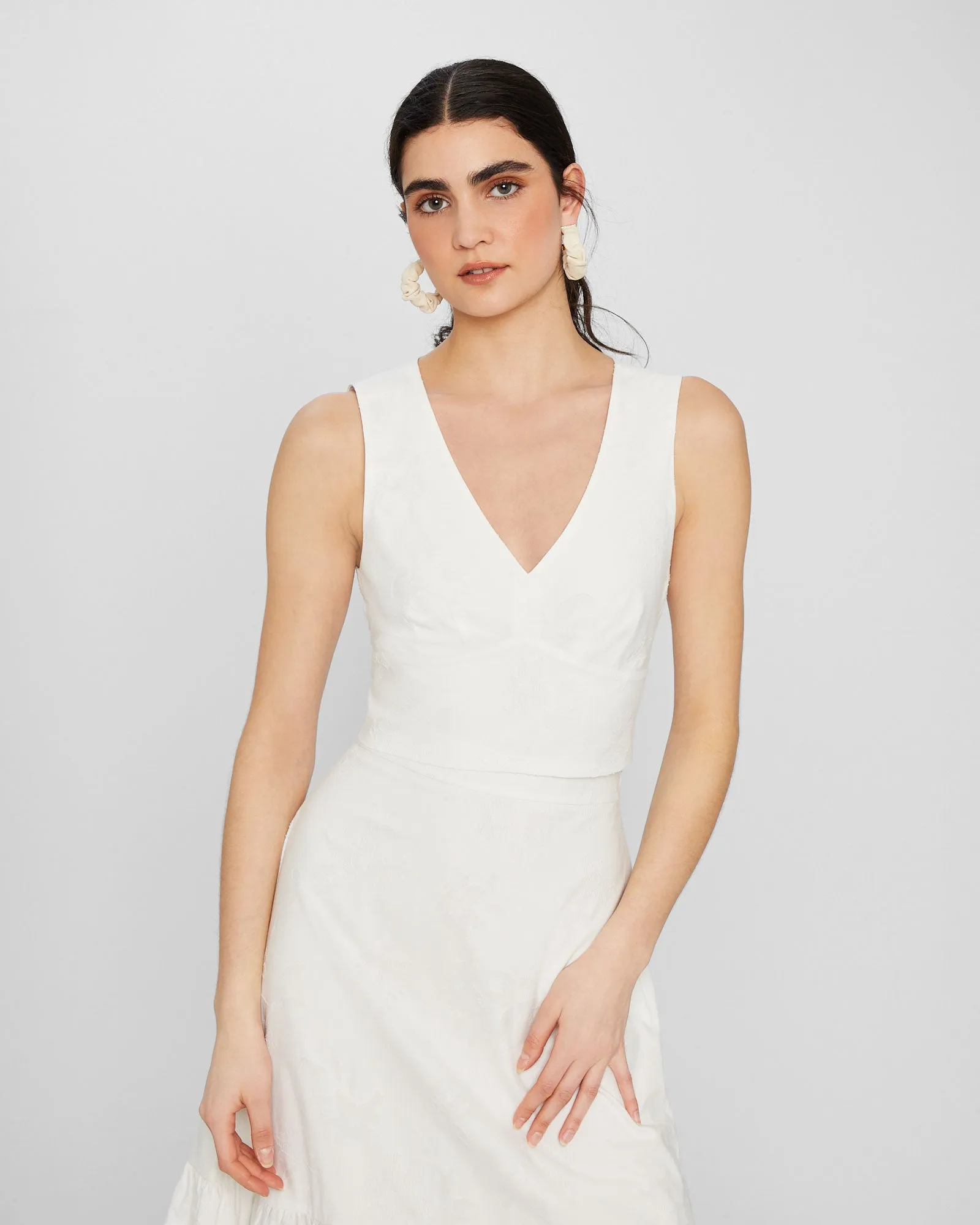 Floral Jacquard Tie Back Crop Top sold by Club Monaco