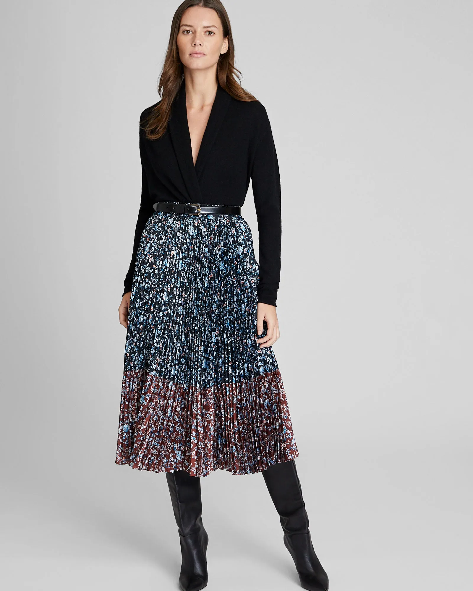 Two-Tone Floral Pleated Skirt sold by Club Monaco
