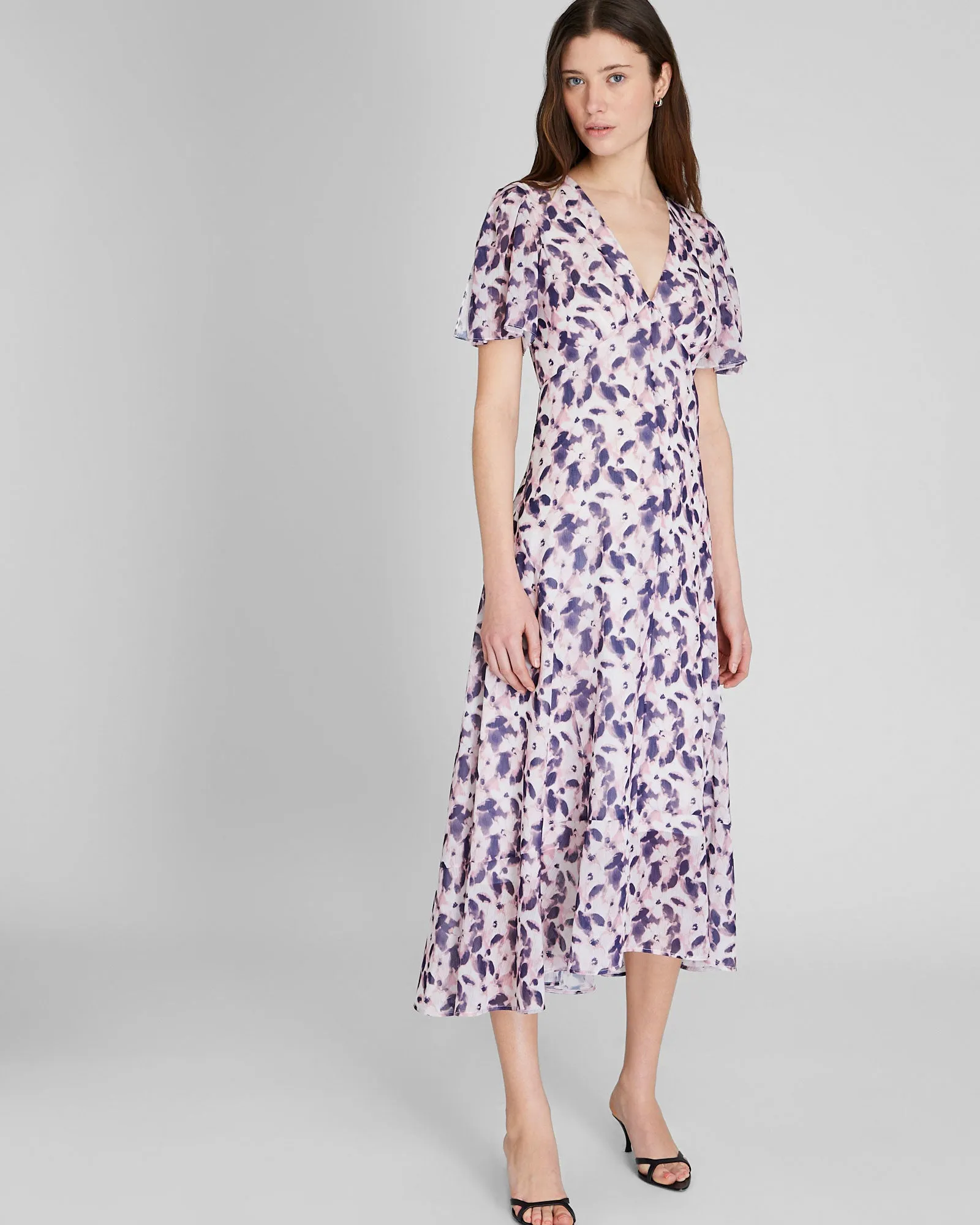 Tiered Flutter Sleeve V-Neck Midi Dress sold by Club Monaco product image thumbnail 4