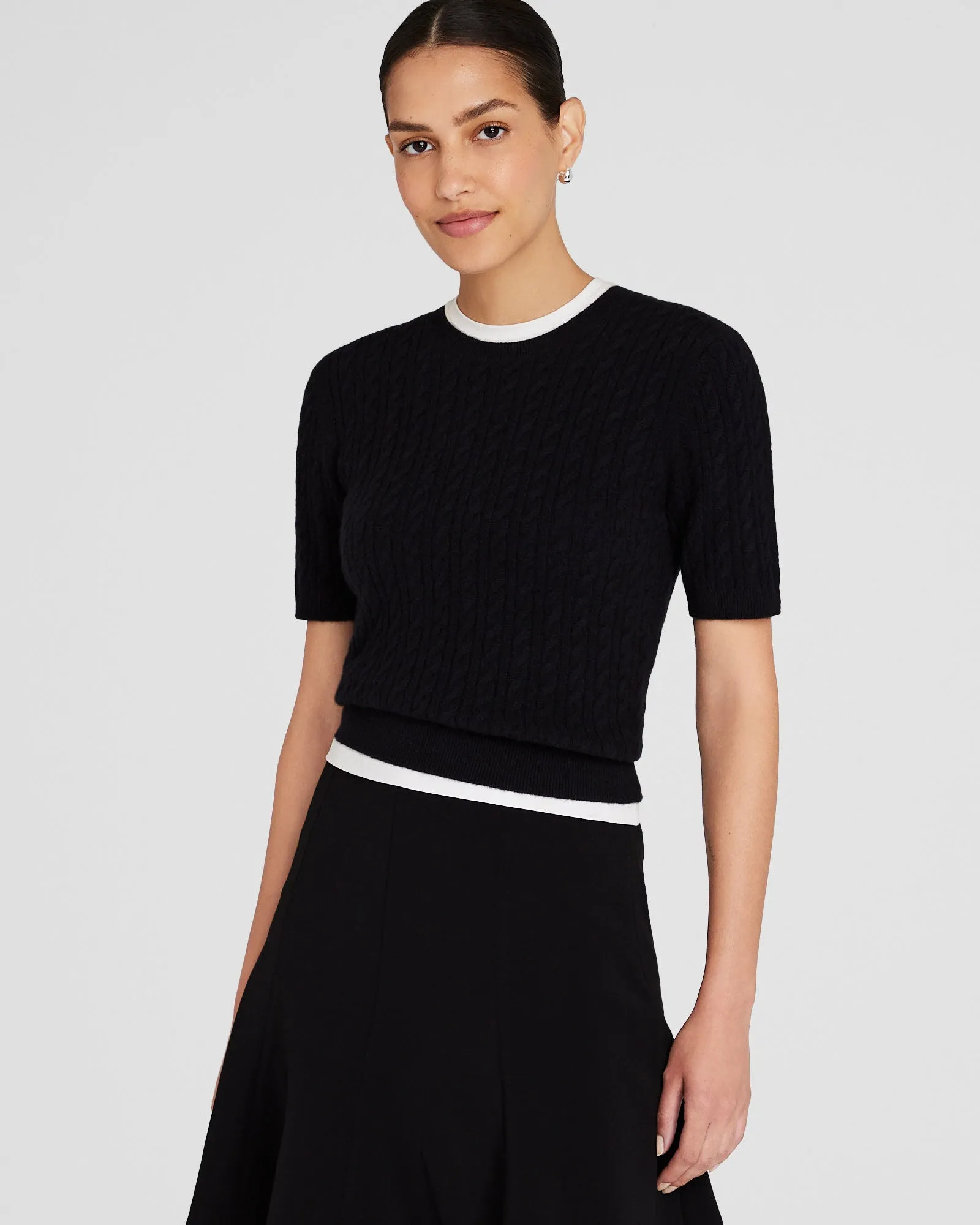Cashmere Mini-Cable Short-Sleeve Sweater sold by Club Monaco